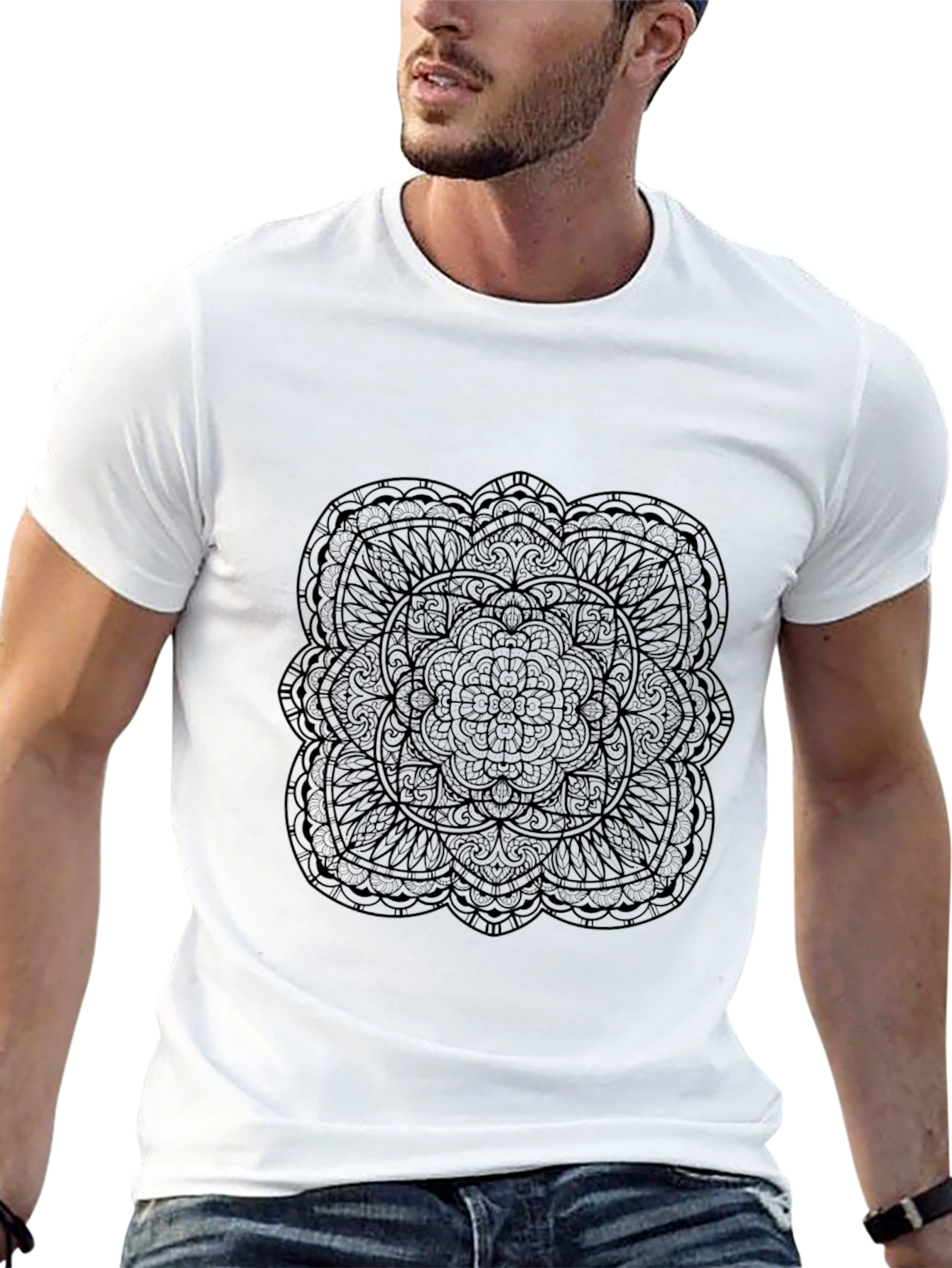 Mens Black Mandala Graphic Tee