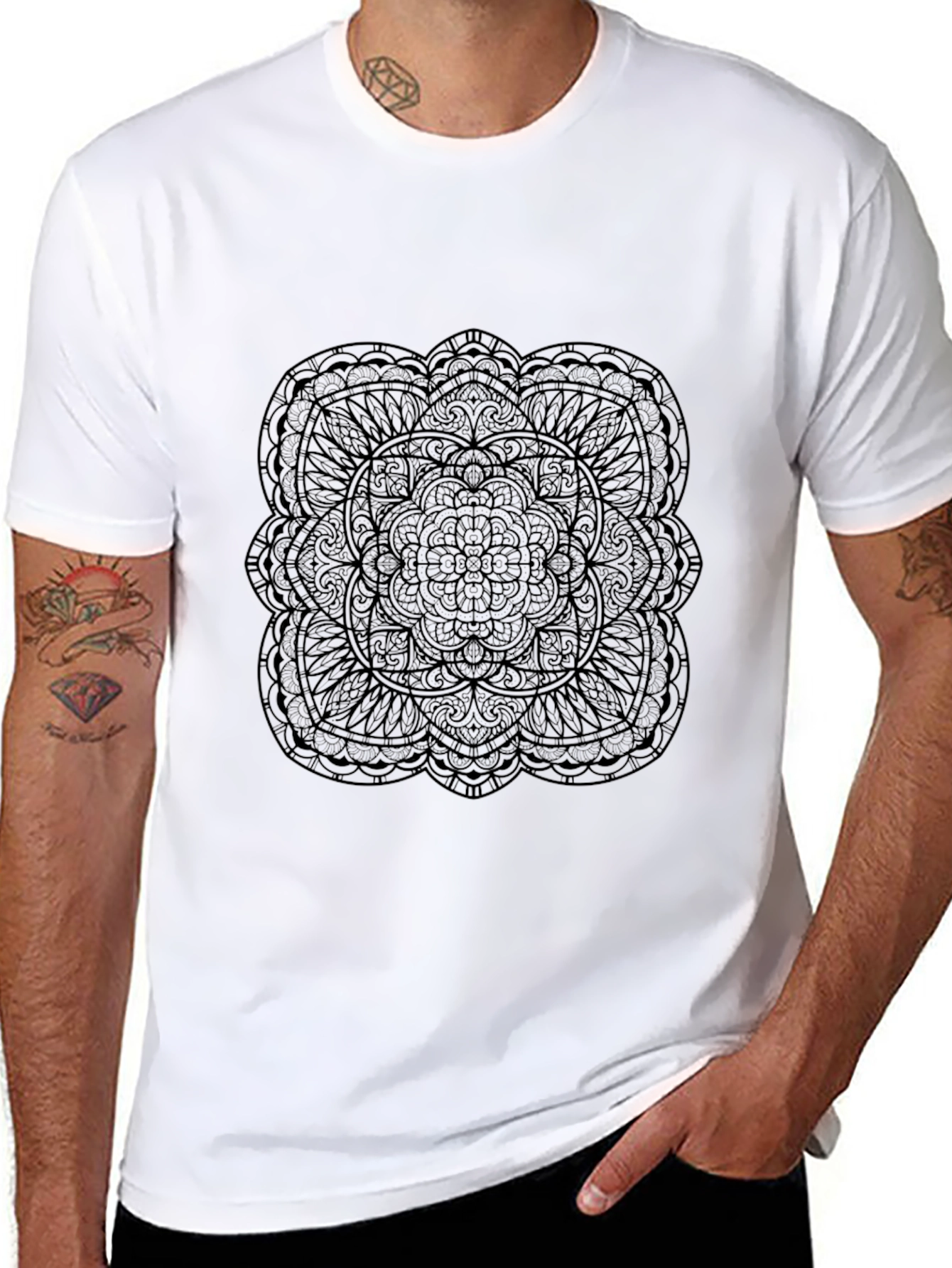 Mens Black Mandala Graphic Tee