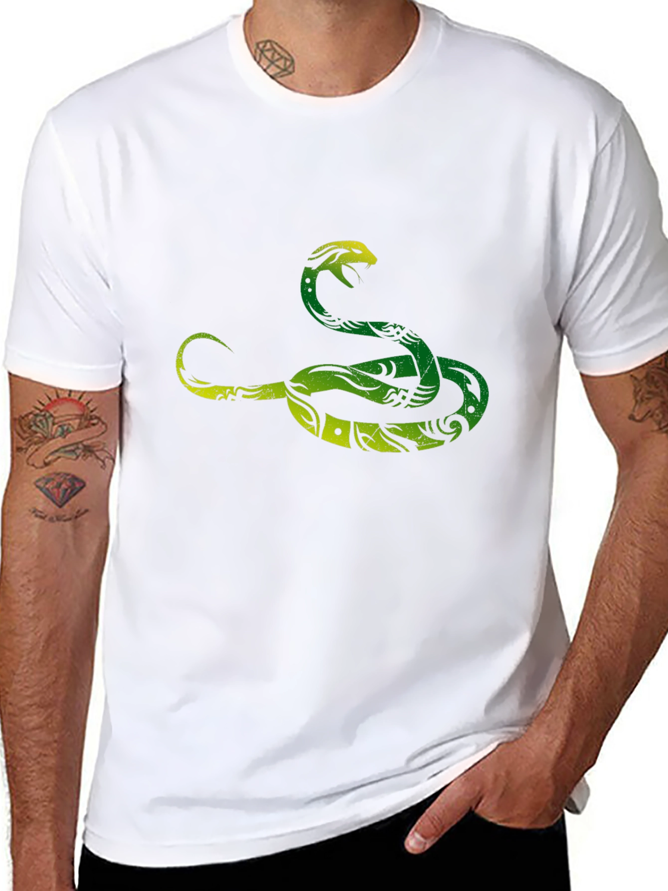 Green Snake Graphic Tee - Stylish Mens Black T-Shirt