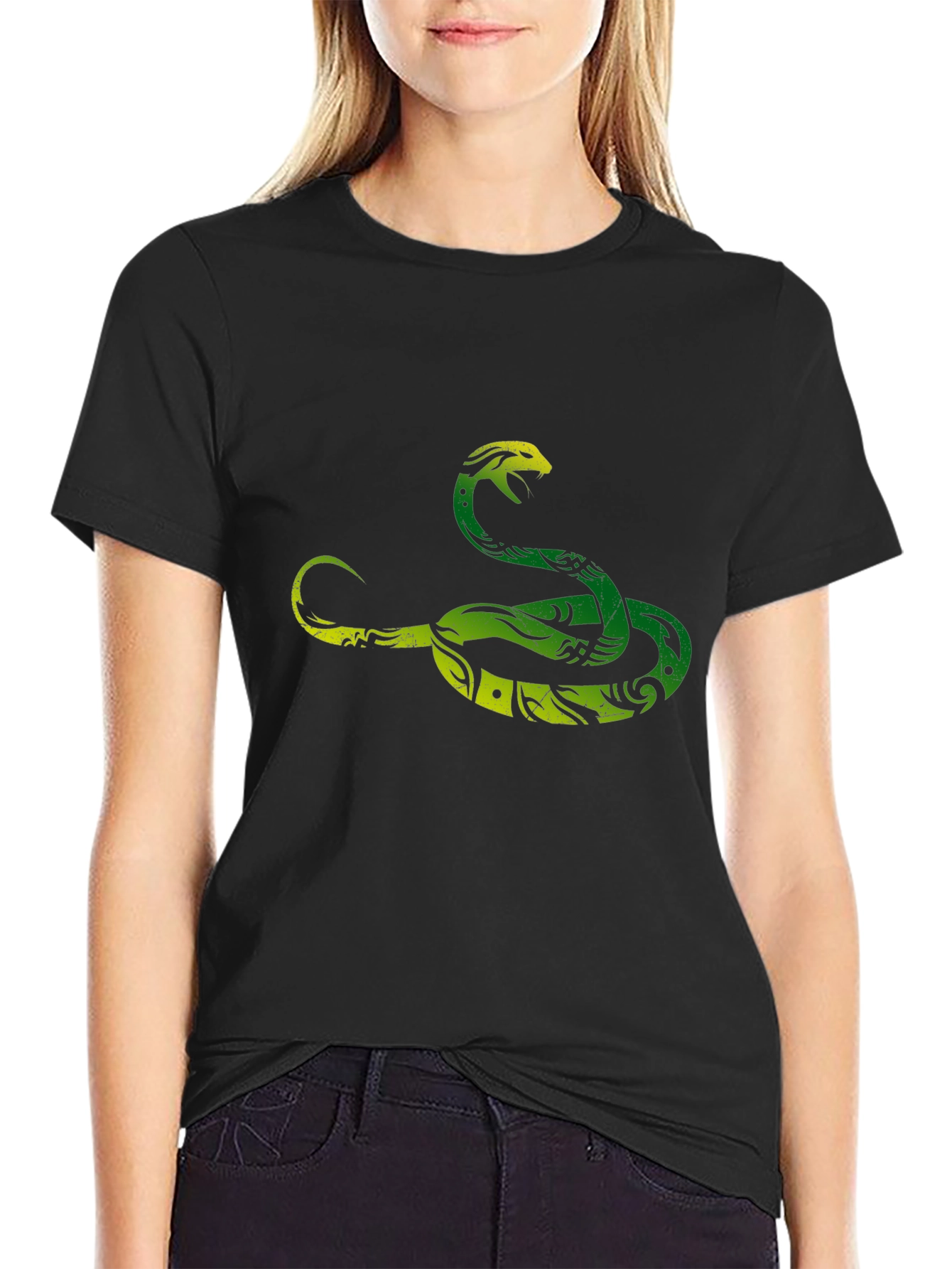Green Snake Graphic Tee - Stylish Mens Black T-Shirt