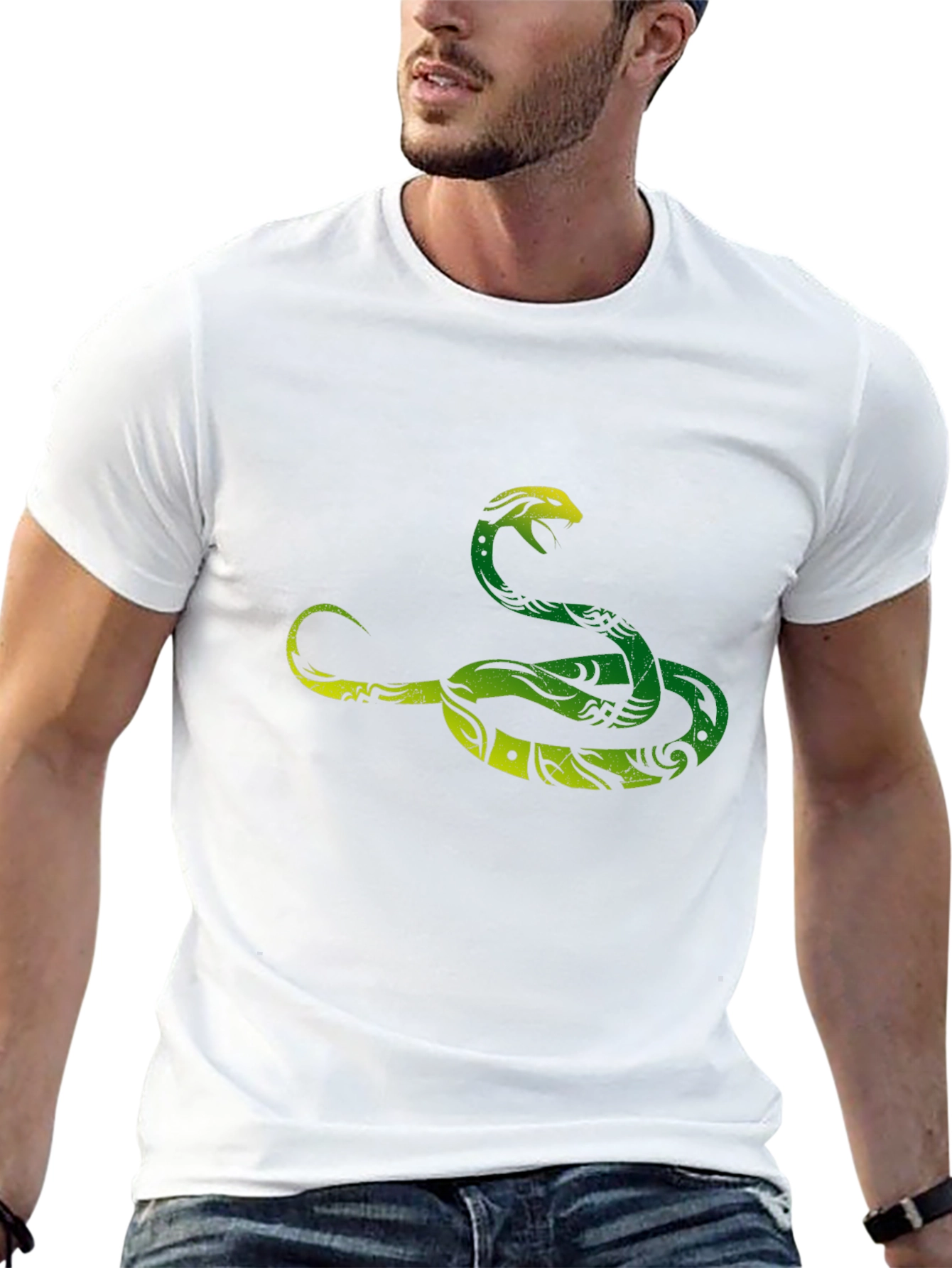Green Snake Graphic Tee - Stylish Mens Black T-Shirt