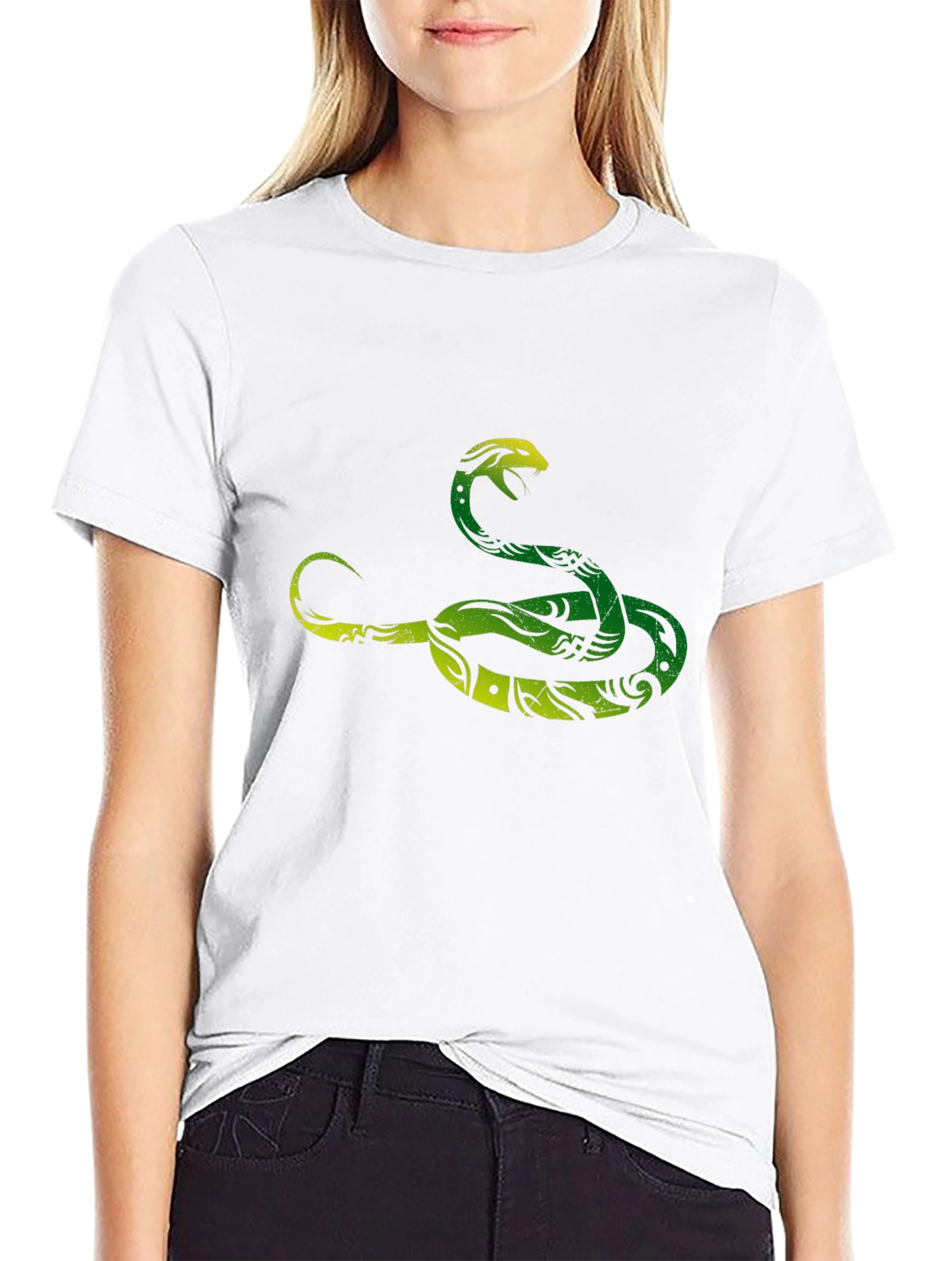 Green Snake Graphic Tee - Stylish Mens Black T-Shirt