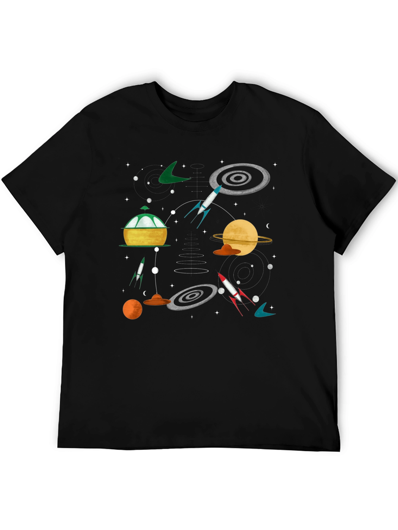 Retro Space Graphic Tee - Black Cotton T-Shirt