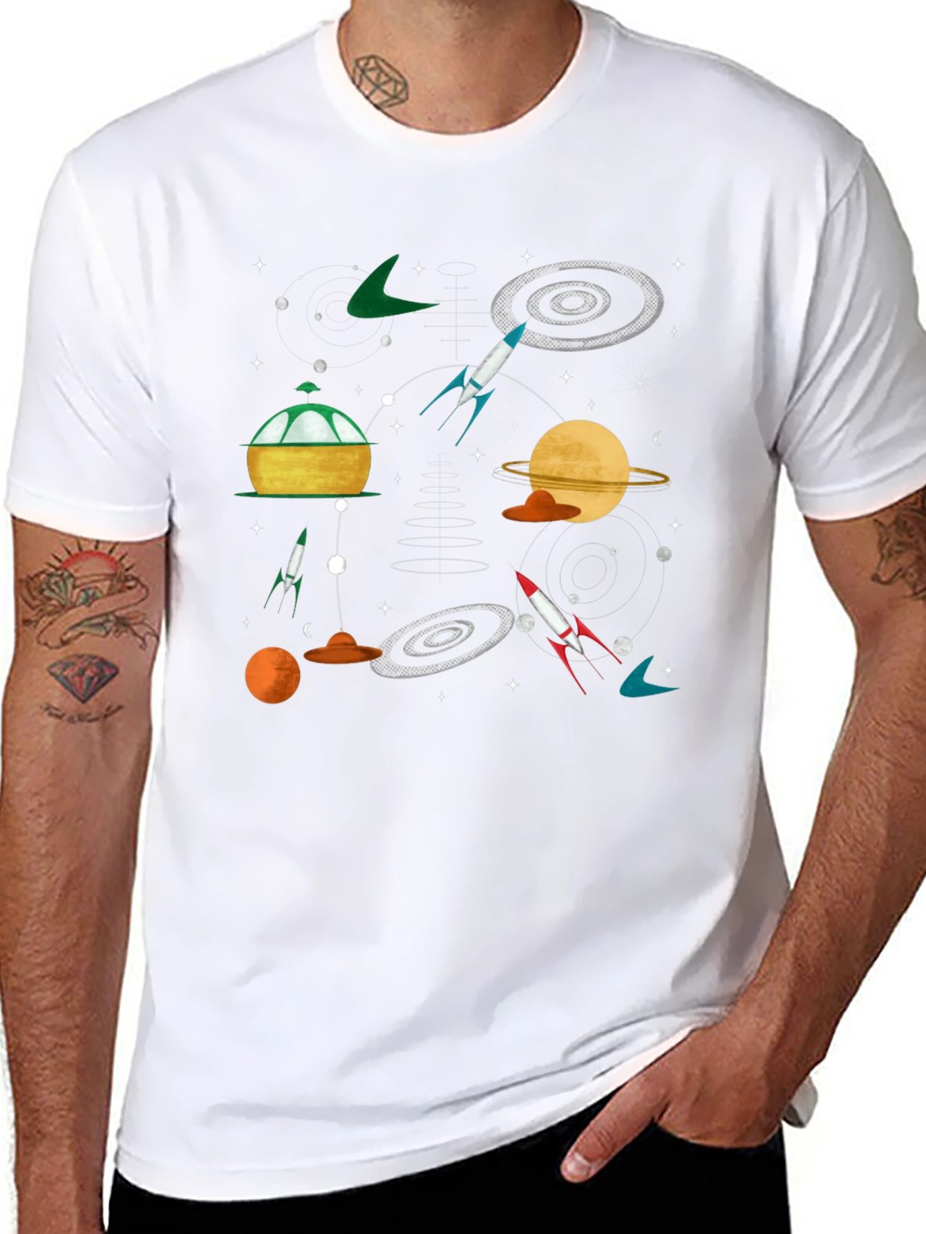 Retro Space Graphic Tee - Black Cotton T-Shirt