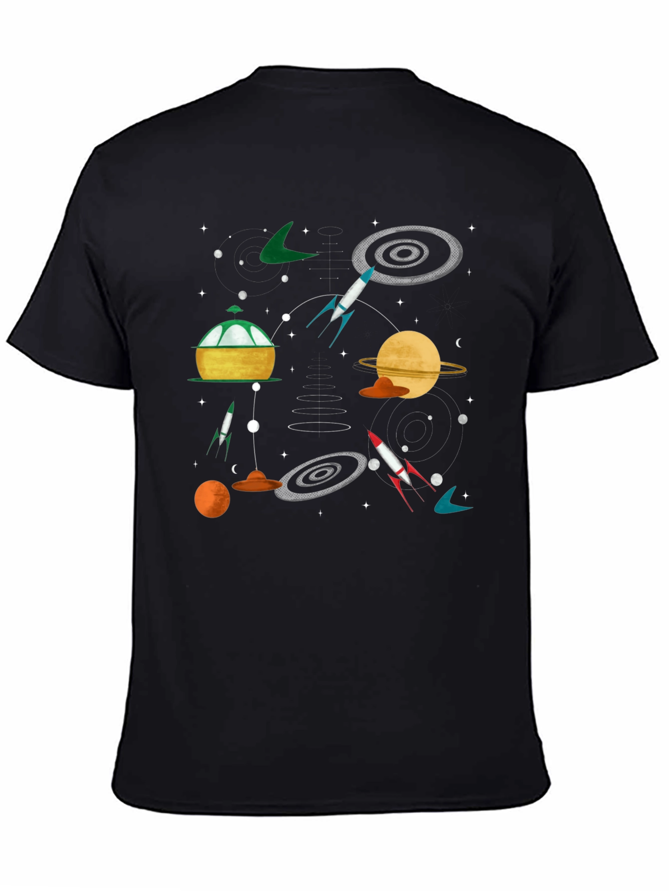 Retro Space Graphic Tee - Black Cotton T-Shirt