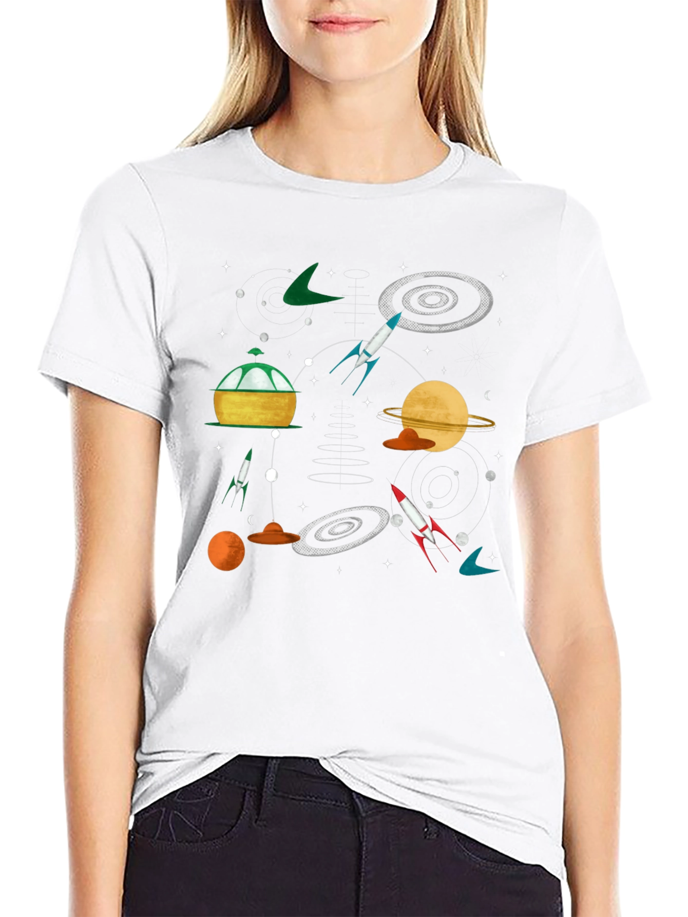 Retro Space Graphic Tee - Black Cotton T-Shirt