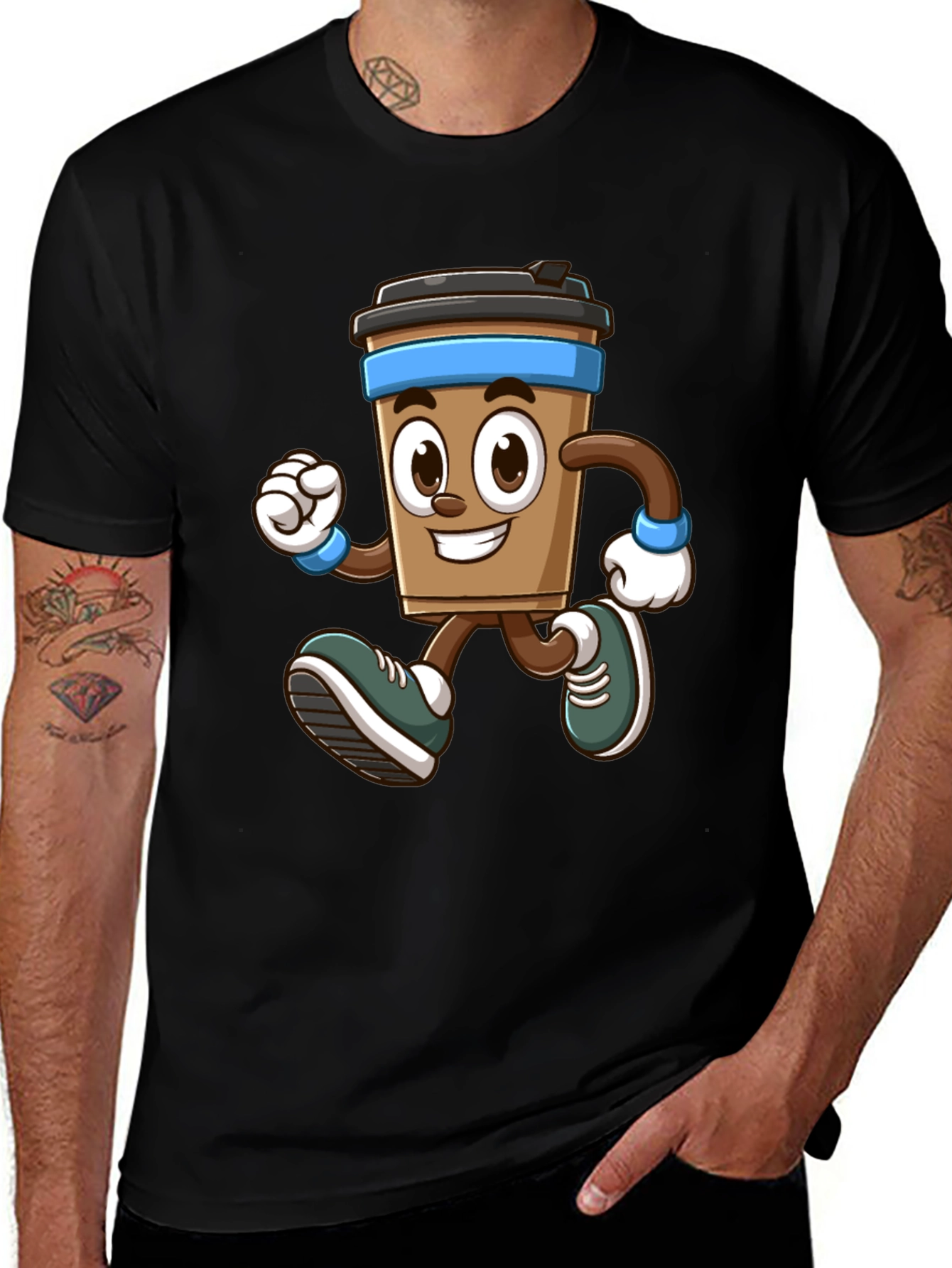 Funny Running Coffee Cup Graphic T-Shirt