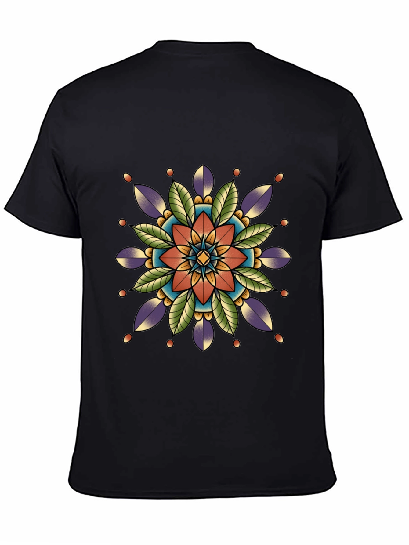 Geometric Mandala Print Black T-Shirt