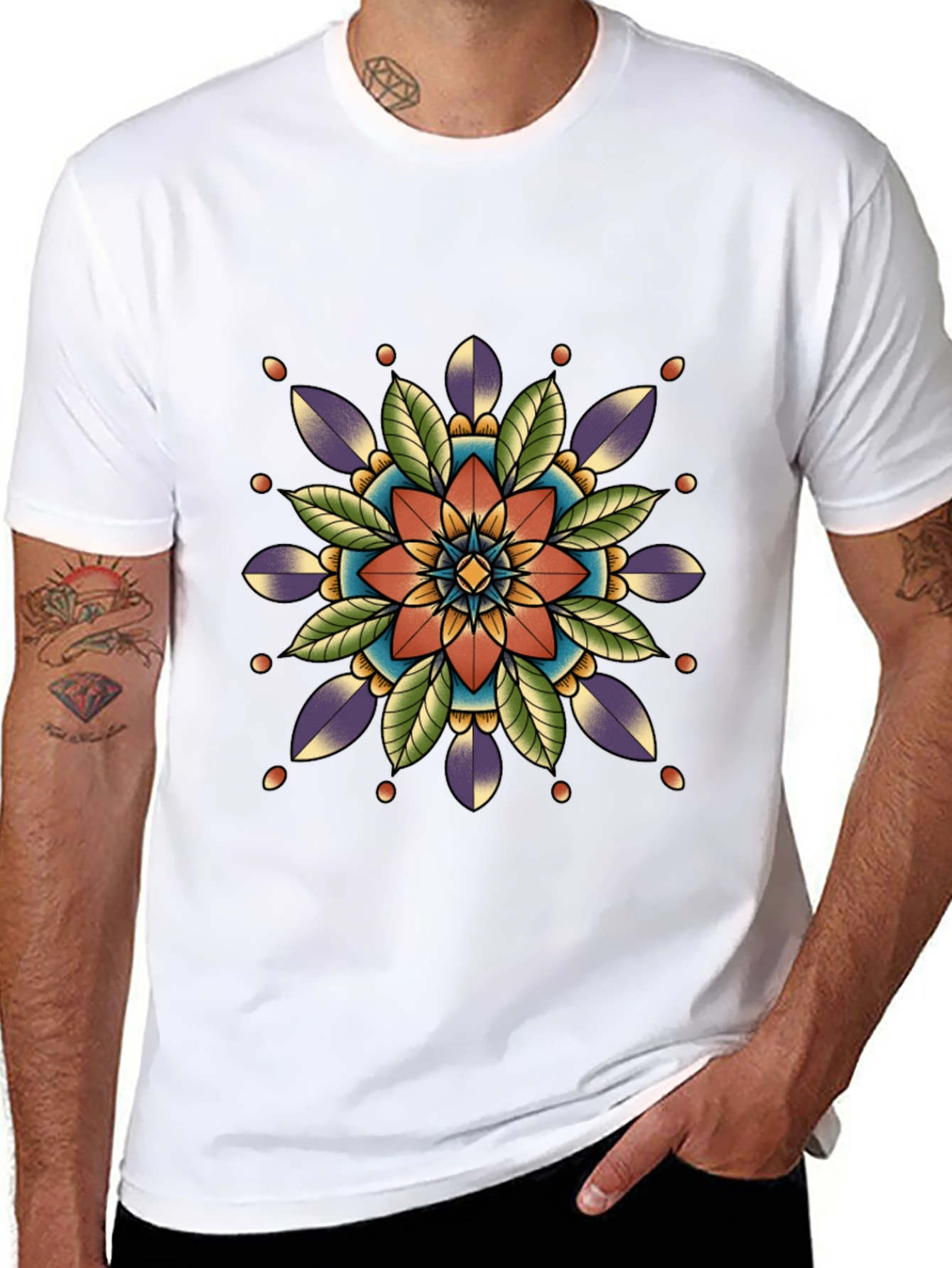 Geometric Mandala Print Black T-Shirt