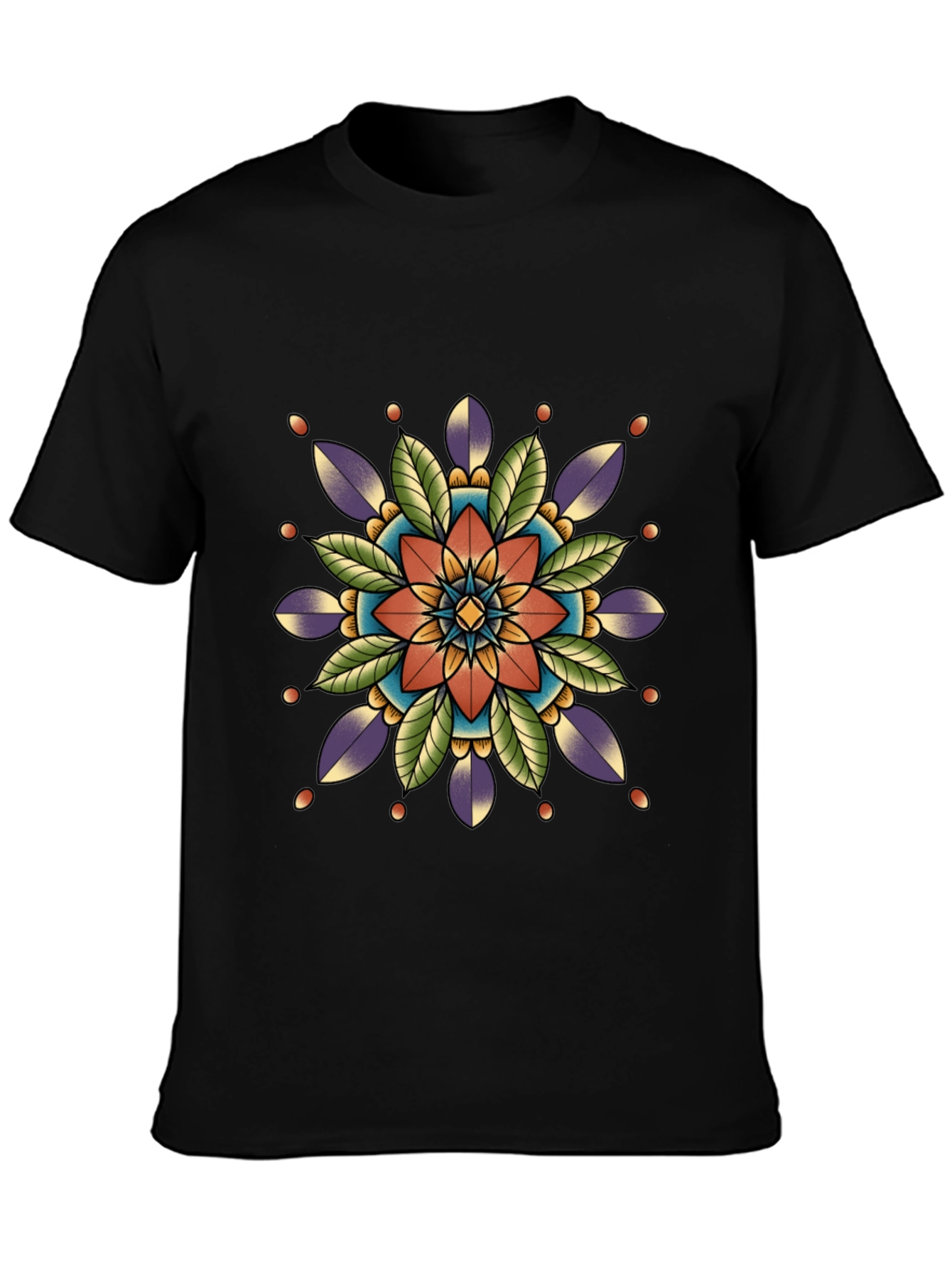 Geometric Mandala Print Black T-Shirt