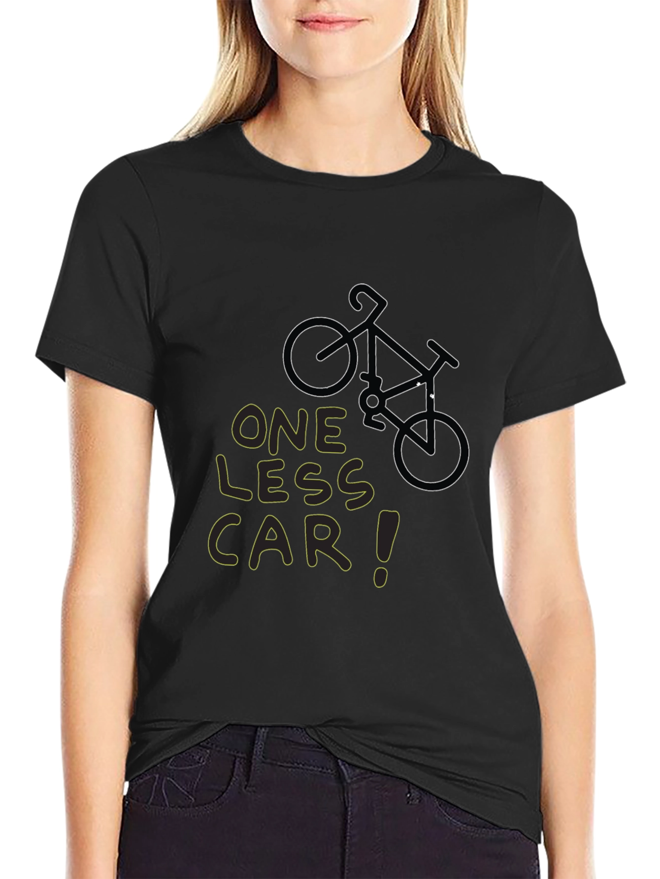 One Less Car Black T-Shirt - Eco-Friendly Cycling Tee