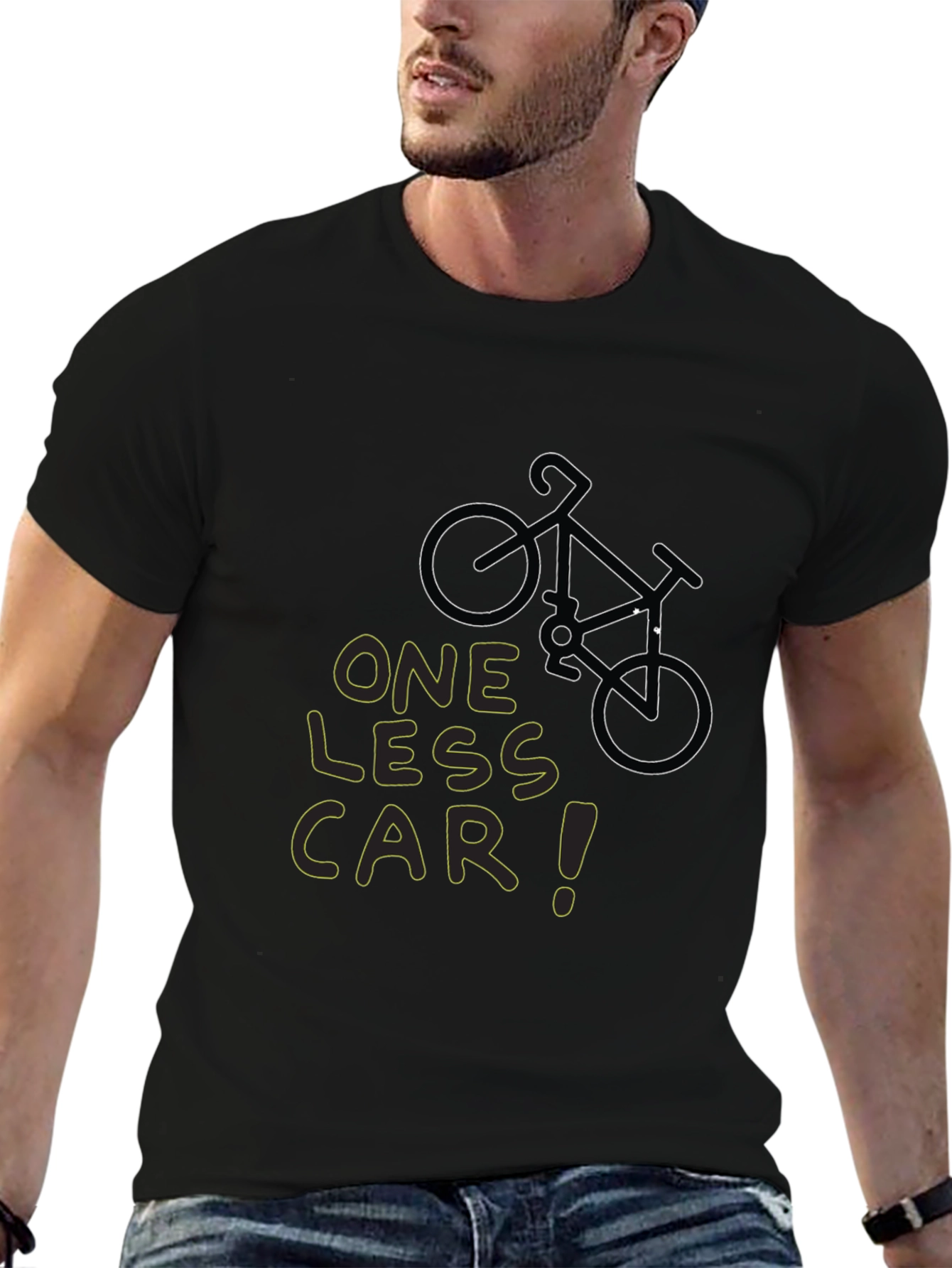 One Less Car Black T-Shirt - Eco-Friendly Cycling Tee