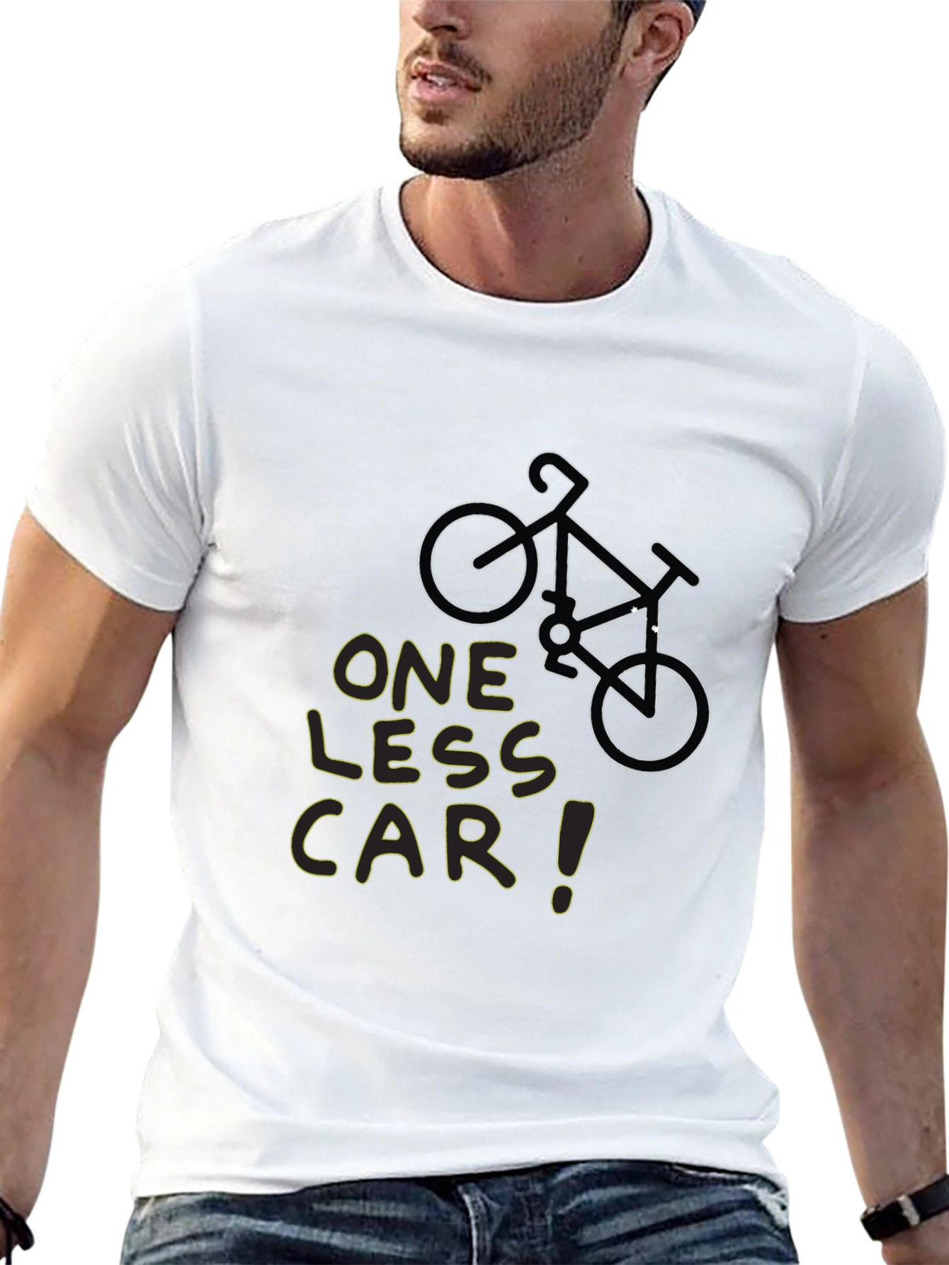 One Less Car Black T-Shirt - Eco-Friendly Cycling Tee
