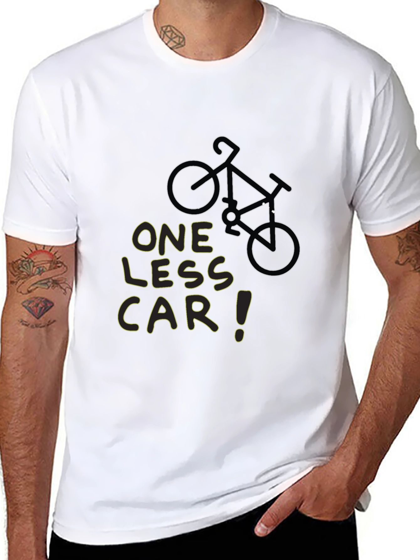One Less Car Black T-Shirt - Eco-Friendly Cycling Tee