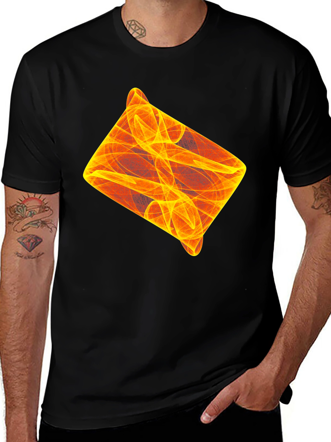 Abstract Flame Design Black T-Shirt