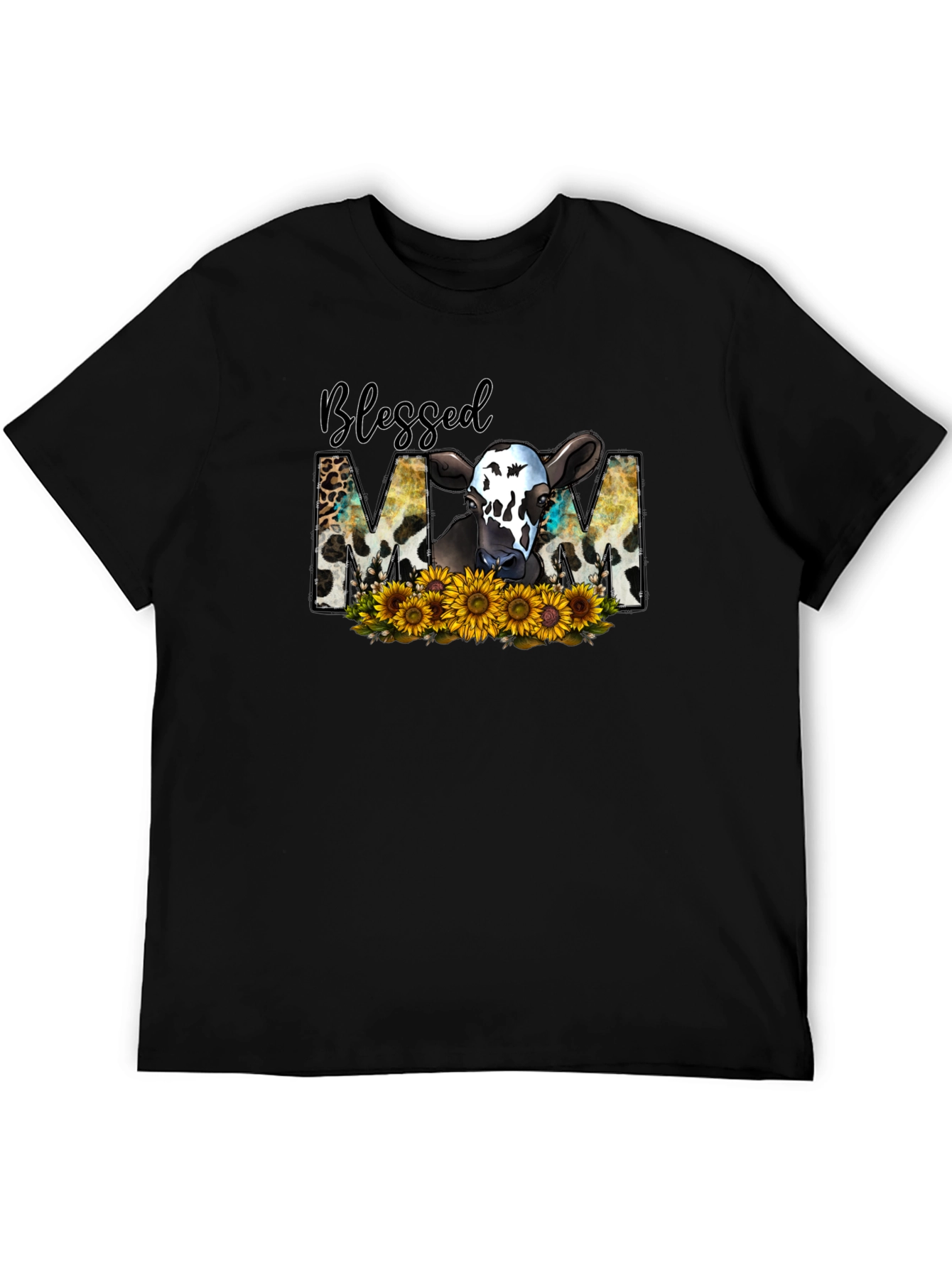 Blessed Mom Cow Sunflower T-Shirt
