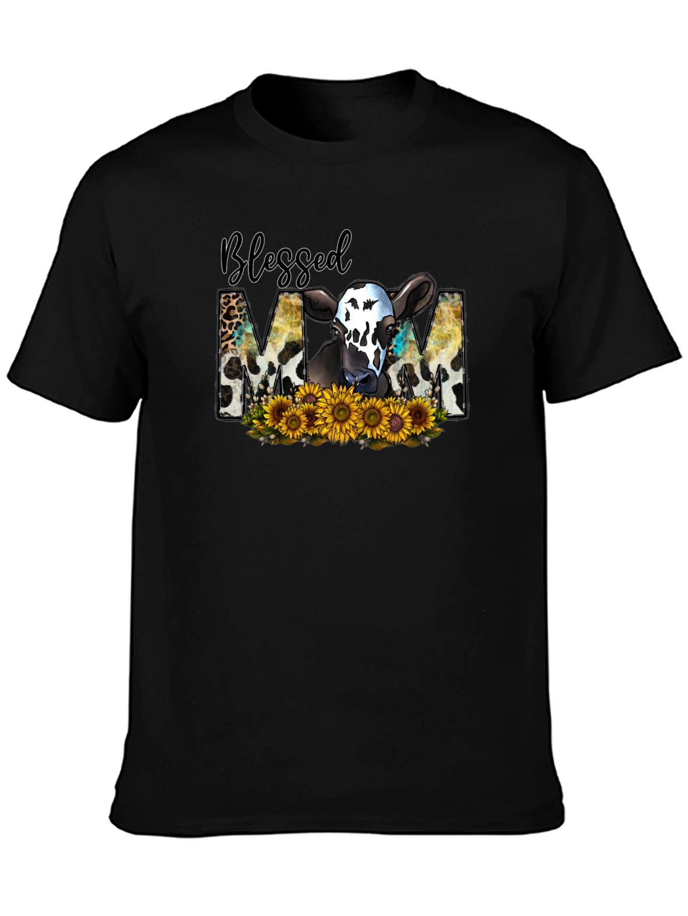 Blessed Mom Cow Sunflower T-Shirt