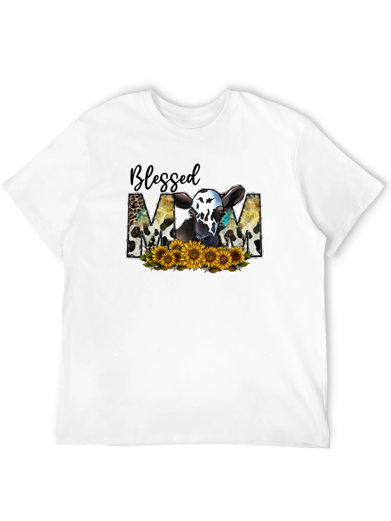 Blessed Mom Cow Sunflower T-Shirt