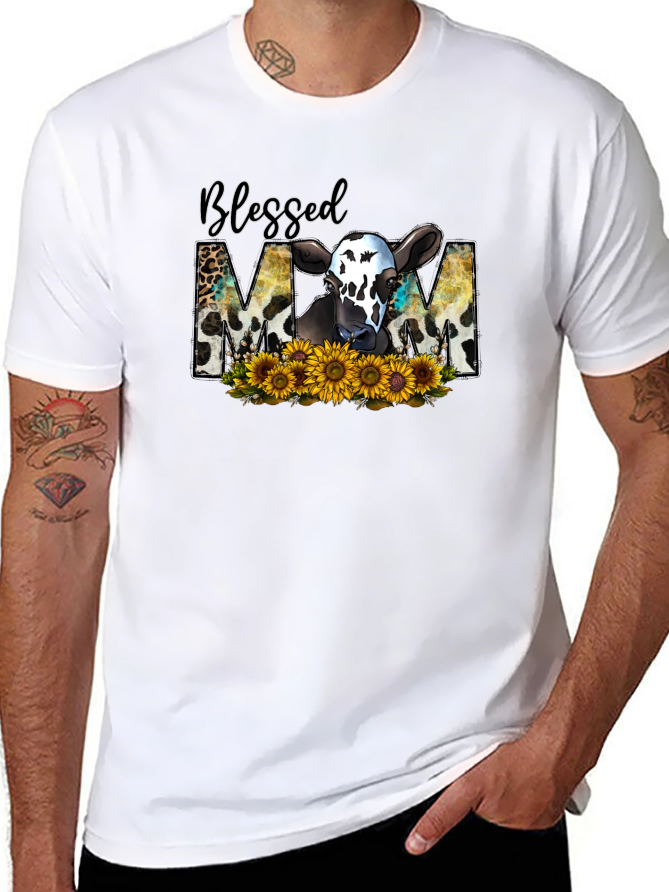 Blessed Mom Cow Sunflower T-Shirt