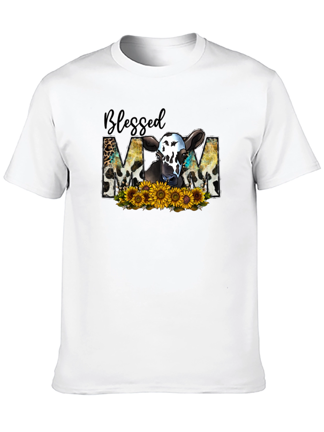 Blessed Mom Cow Sunflower T-Shirt