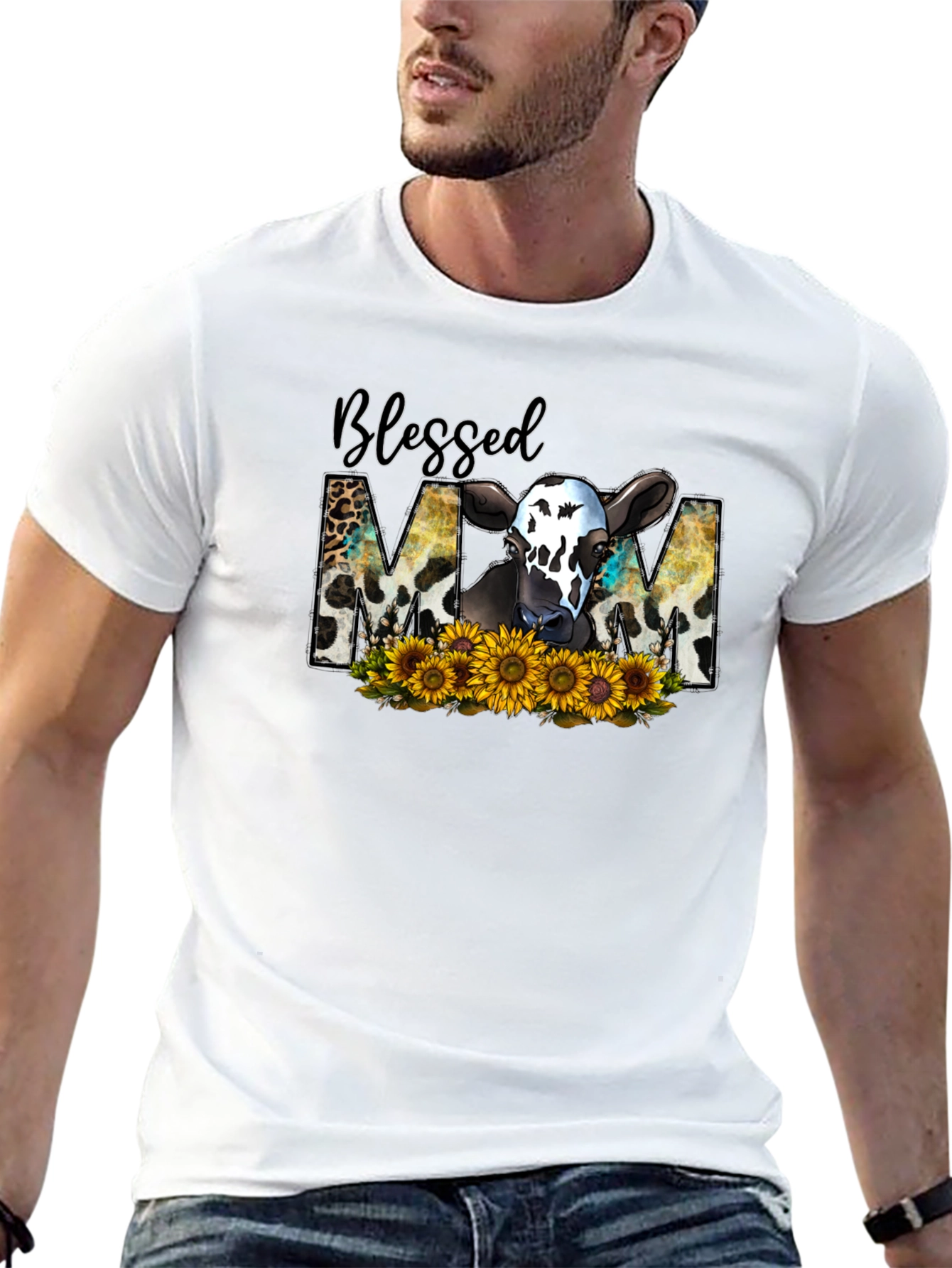 Blessed Mom Cow Sunflower T-Shirt