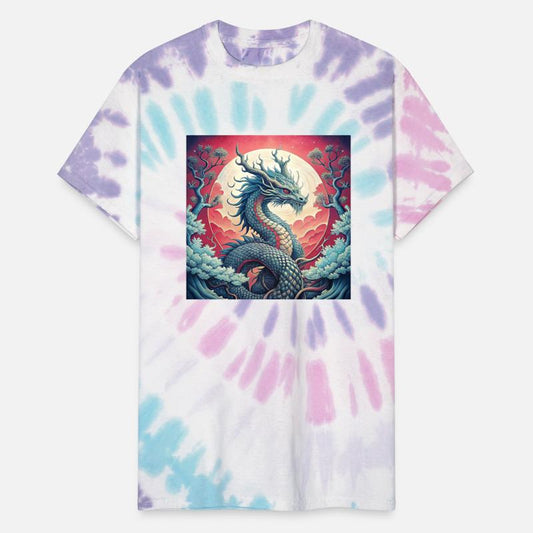 Red Blue Vintage Dragon Ink Style