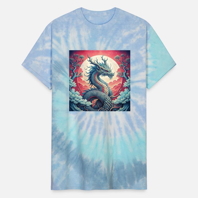Red Blue Vintage Dragon Ink Style