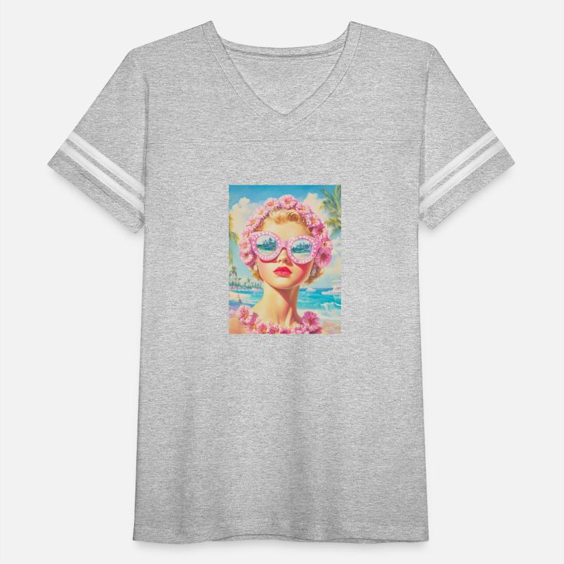 Retro Beach Girl with Floral Sunglasses