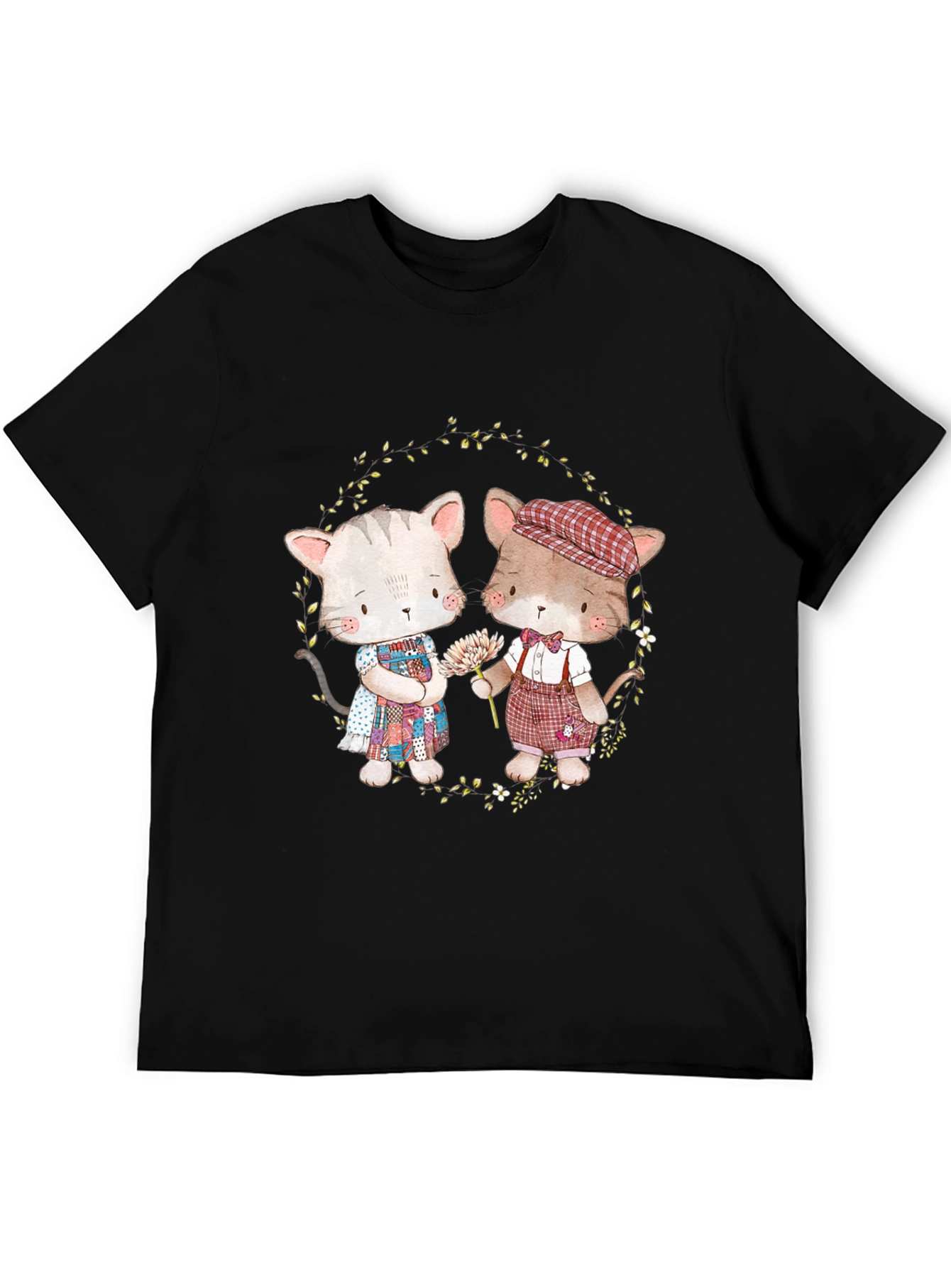Cute Cartoon Cats Black T-Shirt