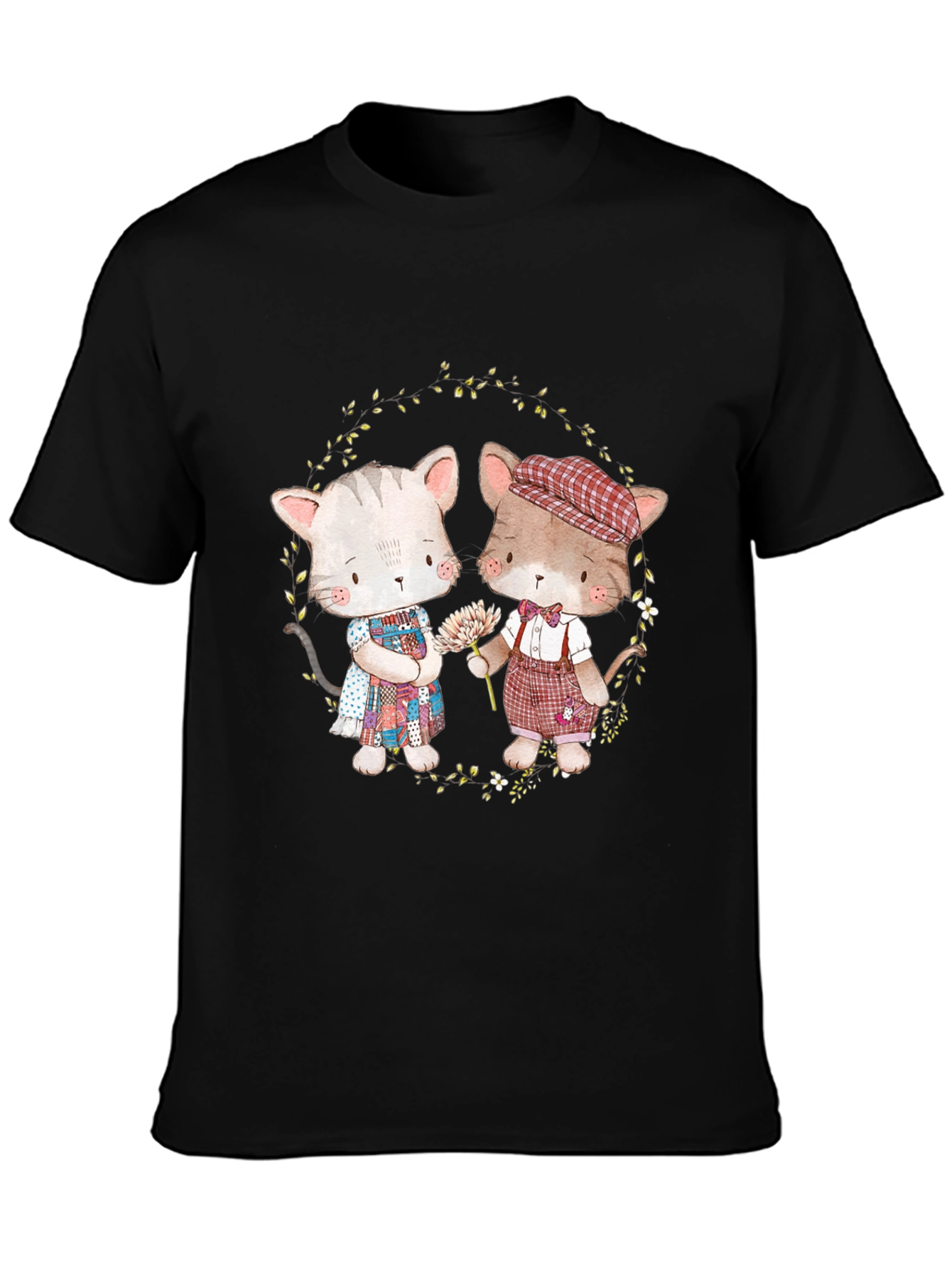 Cute Cartoon Cats Black T-Shirt