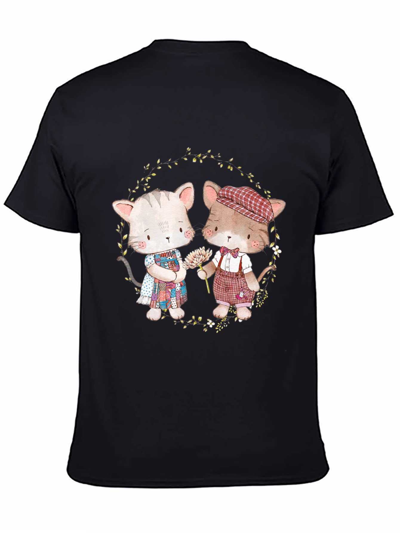 Cute Cartoon Cats Black T-Shirt