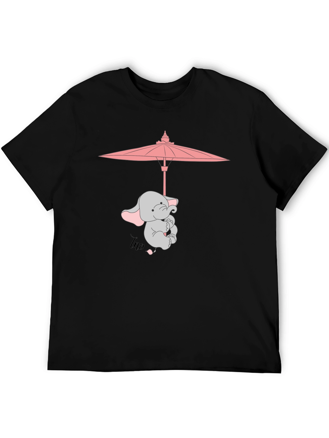 Cute Elephant Umbrella T-Shirt - Black
