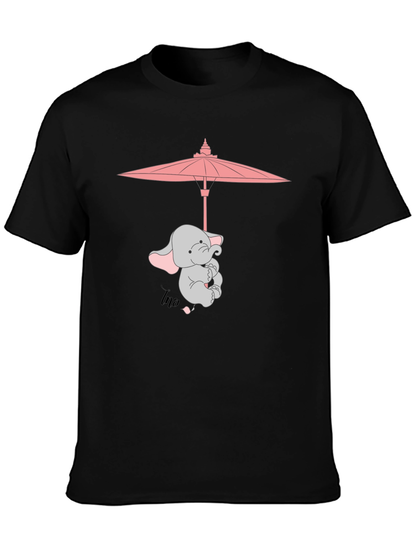 Cute Elephant Umbrella T-Shirt - Black