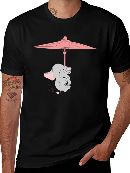 Cute Elephant Umbrella T-Shirt - Black