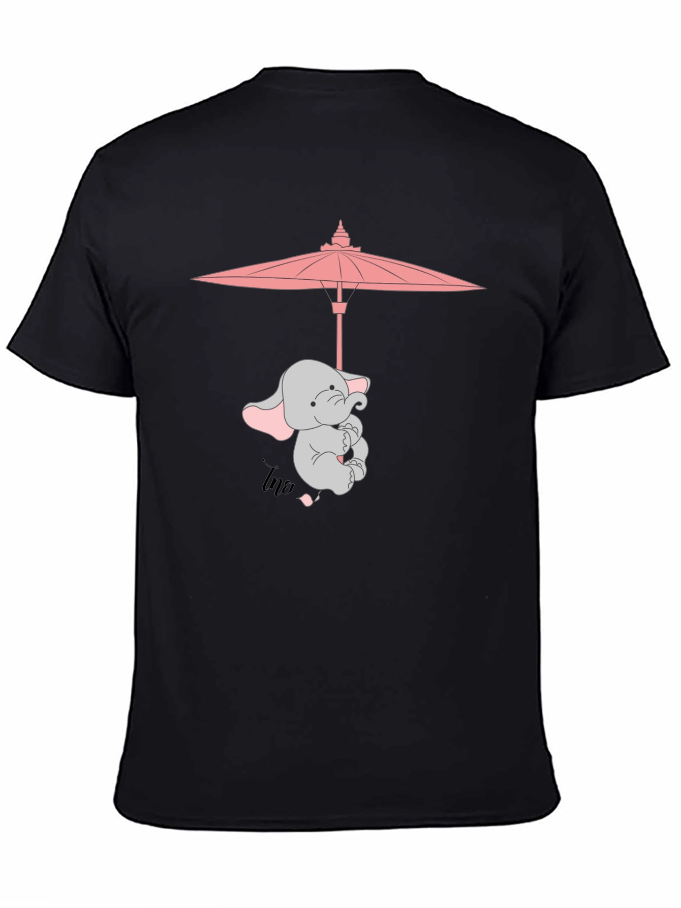 Cute Elephant Umbrella T-Shirt - Black