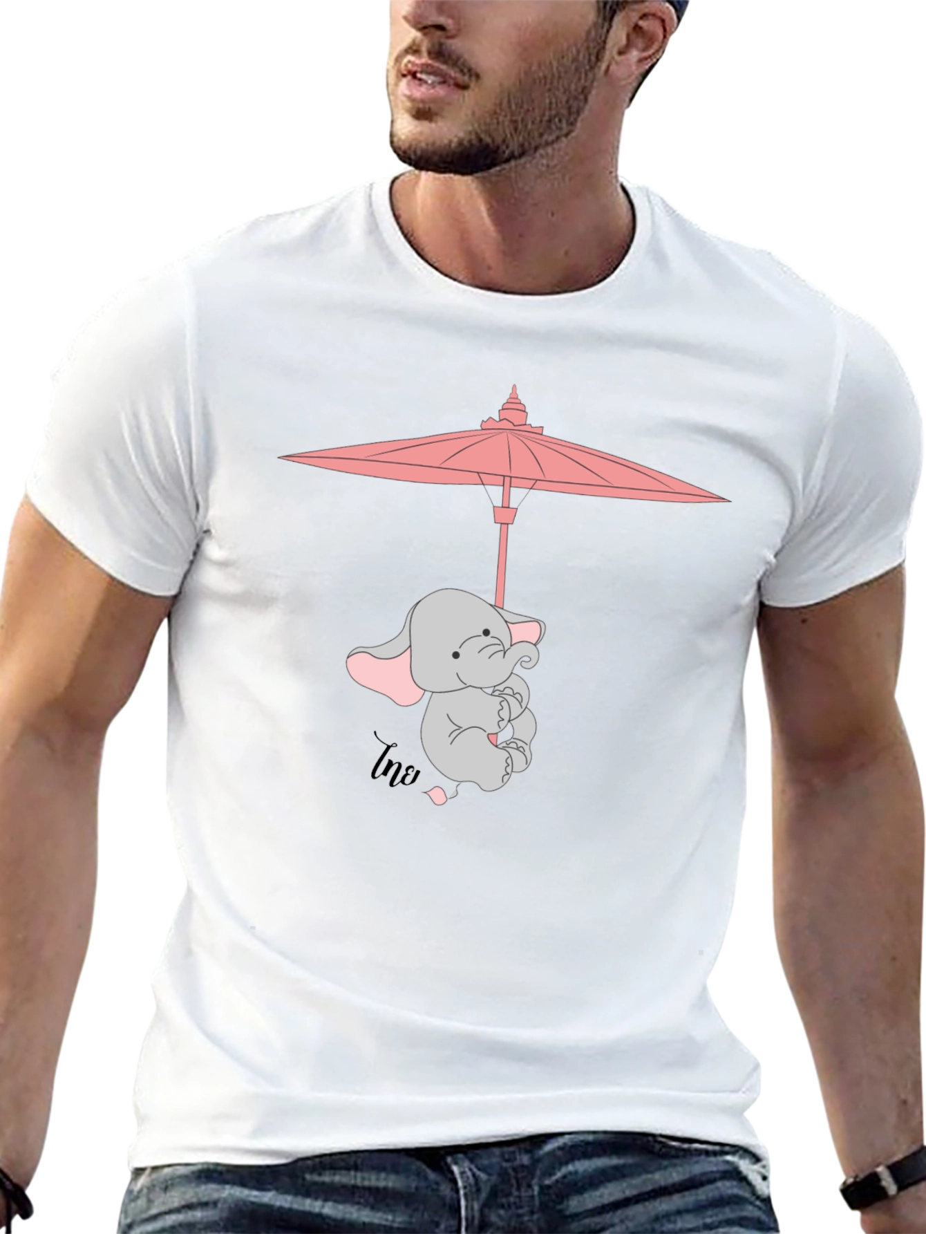 Cute Elephant Umbrella T-Shirt - Black