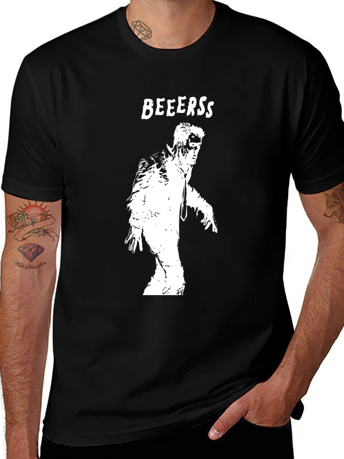 Funny BEEERSS Zombie T-Shirt - Black Cotton Blend