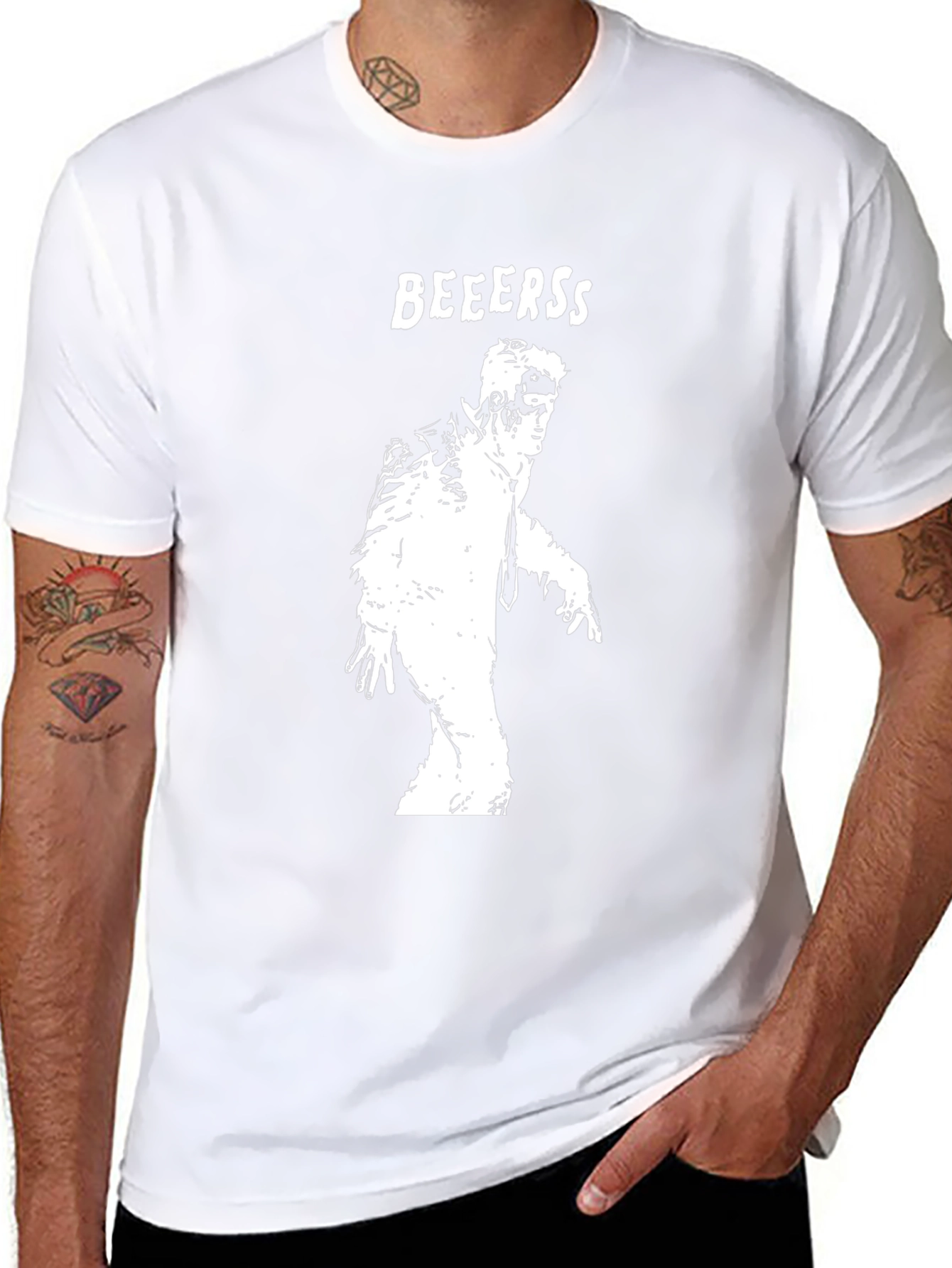 Funny BEEERSS Zombie T-Shirt - Black Cotton Blend