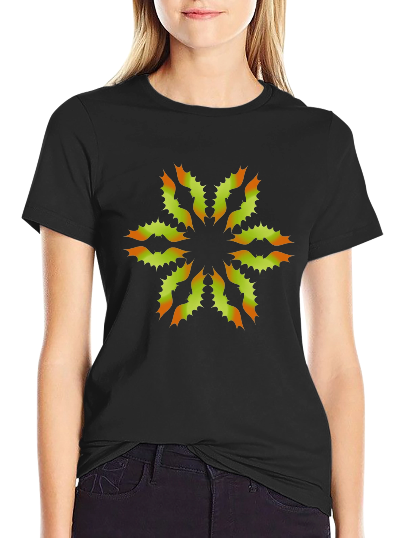 Unique Floral Graphic Print Black T-Shirt