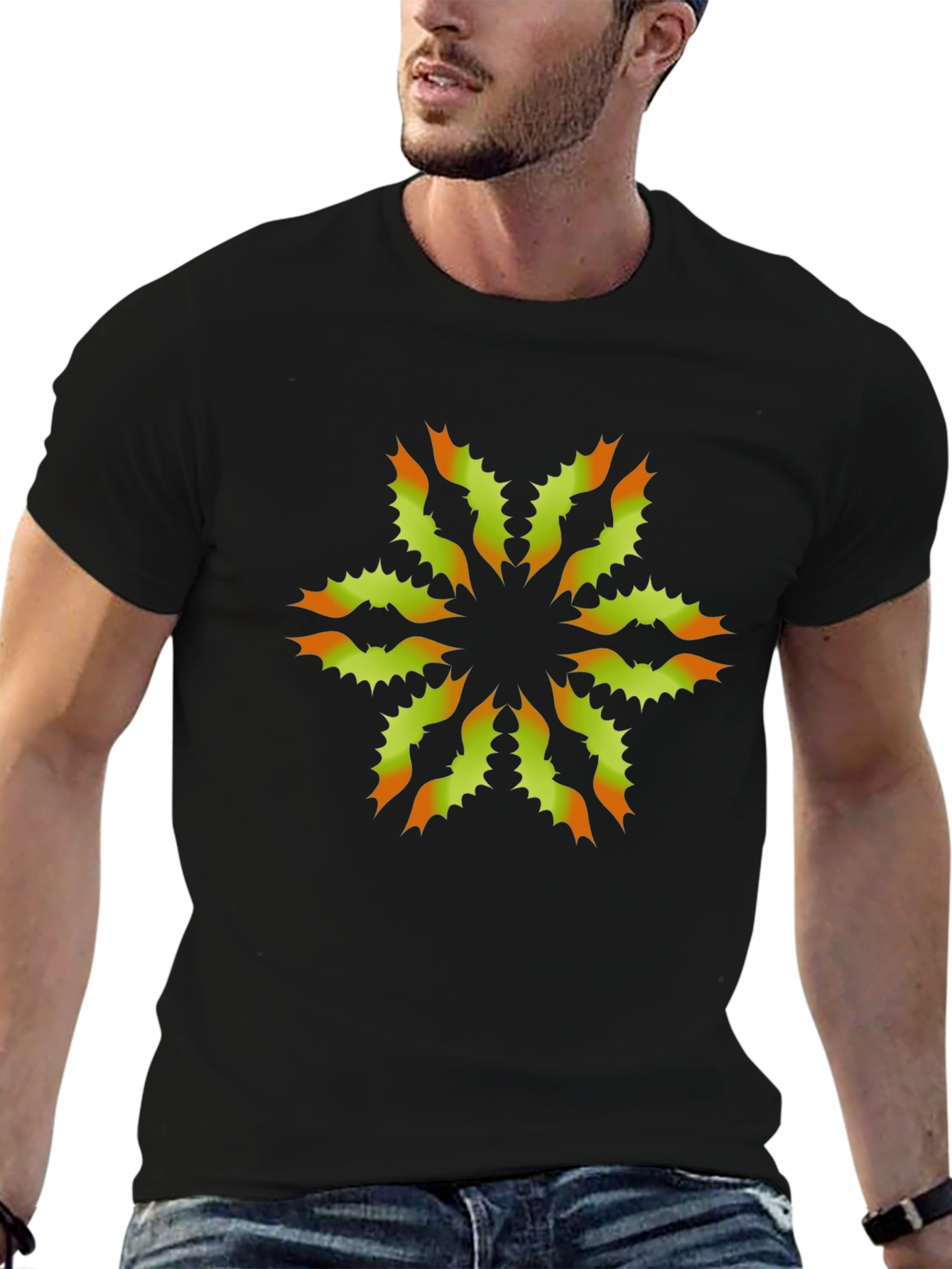 Unique Floral Graphic Print Black T-Shirt