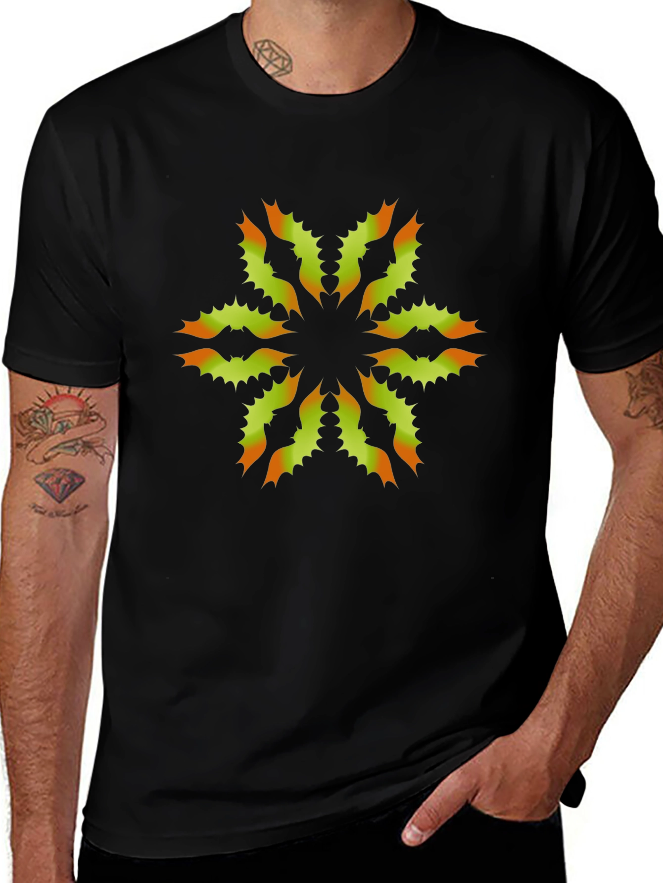 Unique Floral Graphic Print Black T-Shirt