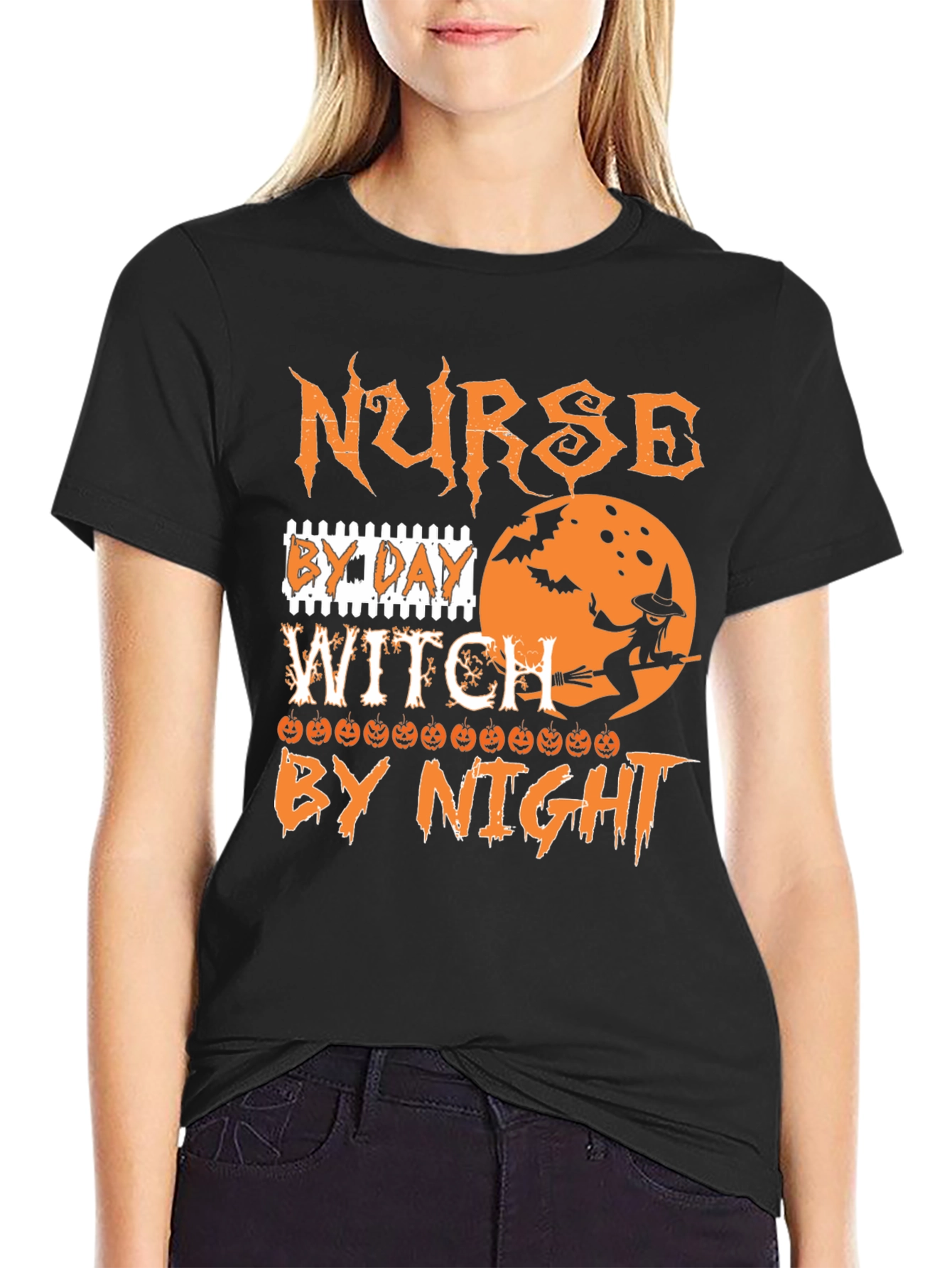 Nurse By Day Witch By Night Halloween T-Shirt