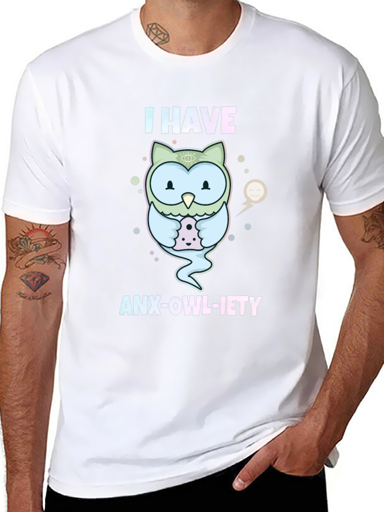 Anx-Owl-Iety T-Shirt: Cute Owl Design Anxiety Humor