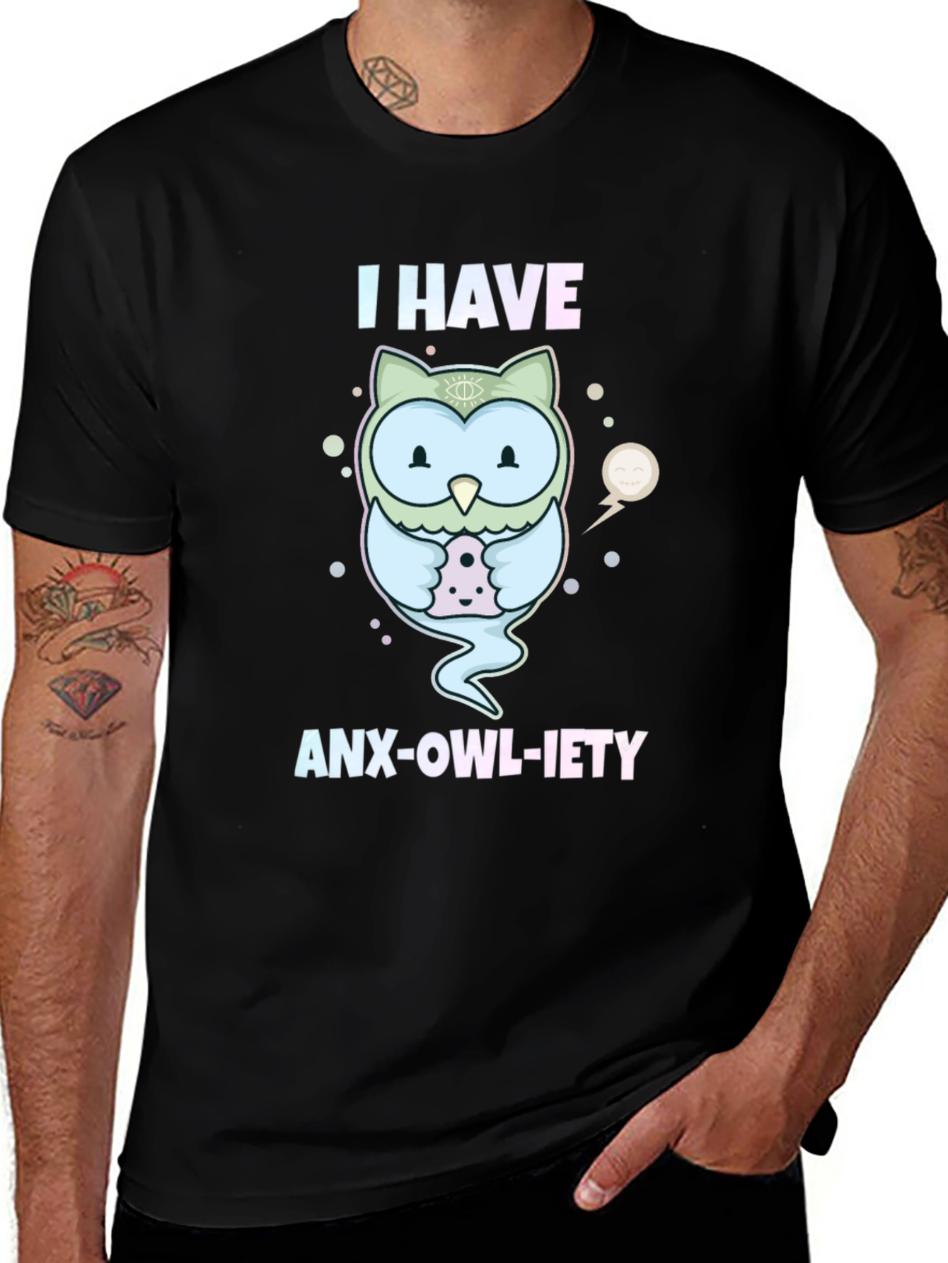 Anx-Owl-Iety T-Shirt: Cute Owl Design Anxiety Humor