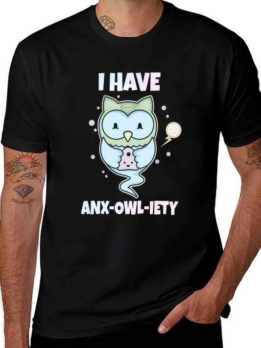 Anx-Owl-Iety T-Shirt: Cute Owl Design Anxiety Humor