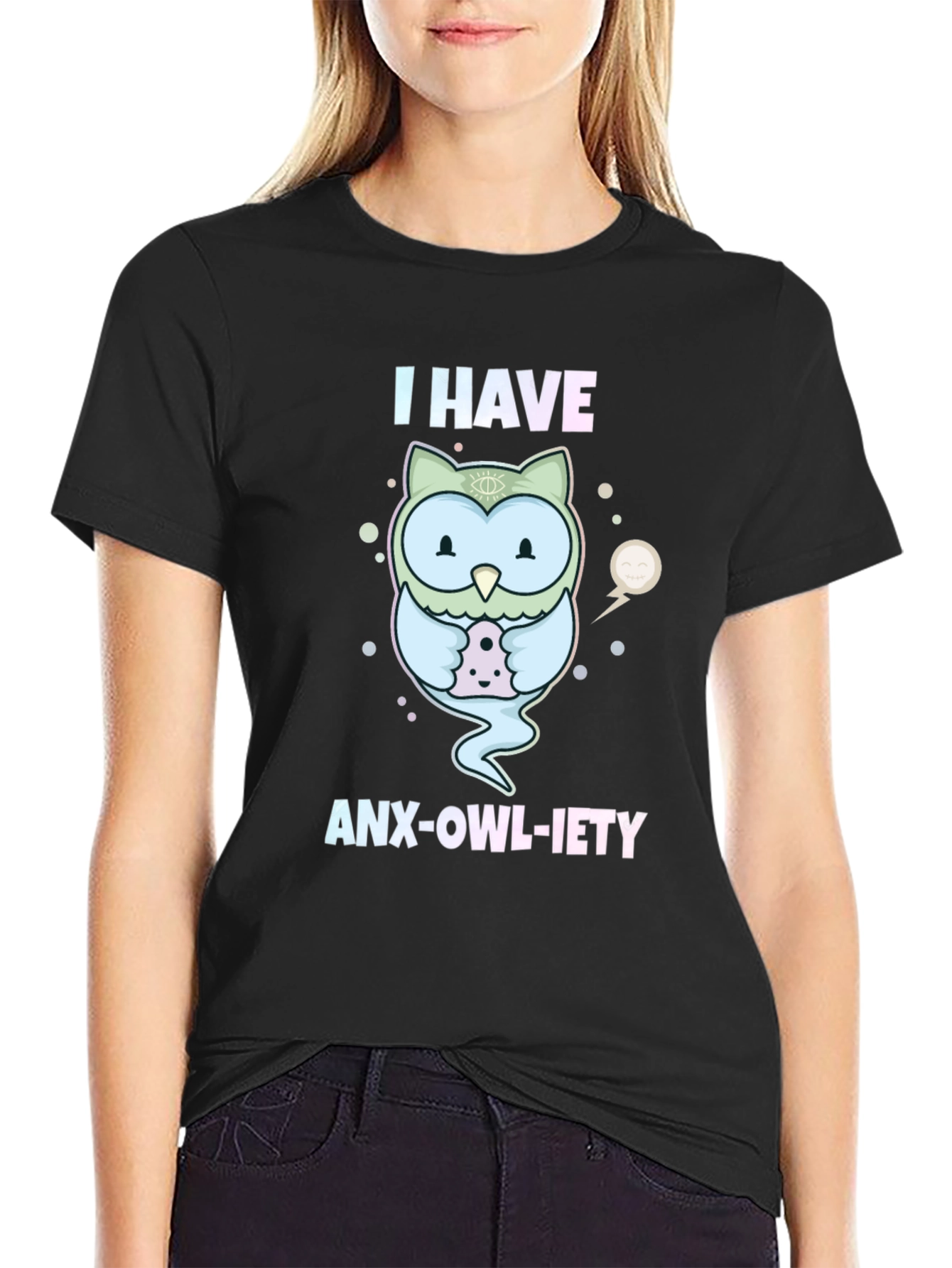 Anx-Owl-Iety T-Shirt: Cute Owl Design Anxiety Humor