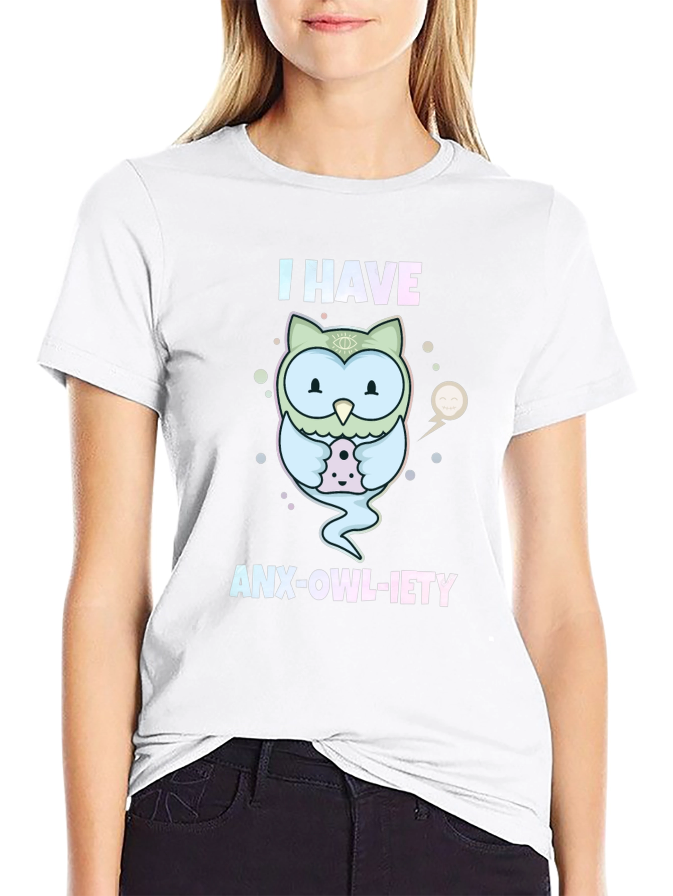 Anx-Owl-Iety T-Shirt: Cute Owl Design Anxiety Humor