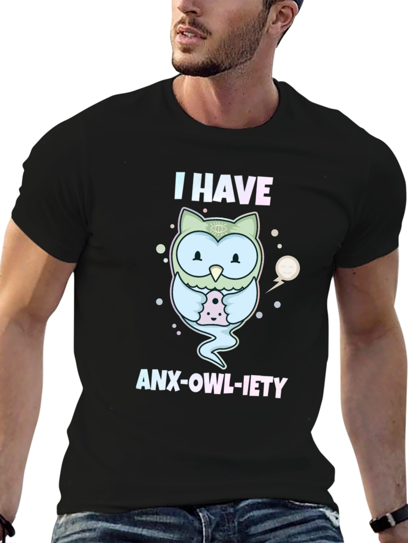 Anx-Owl-Iety T-Shirt: Cute Owl Design Anxiety Humor