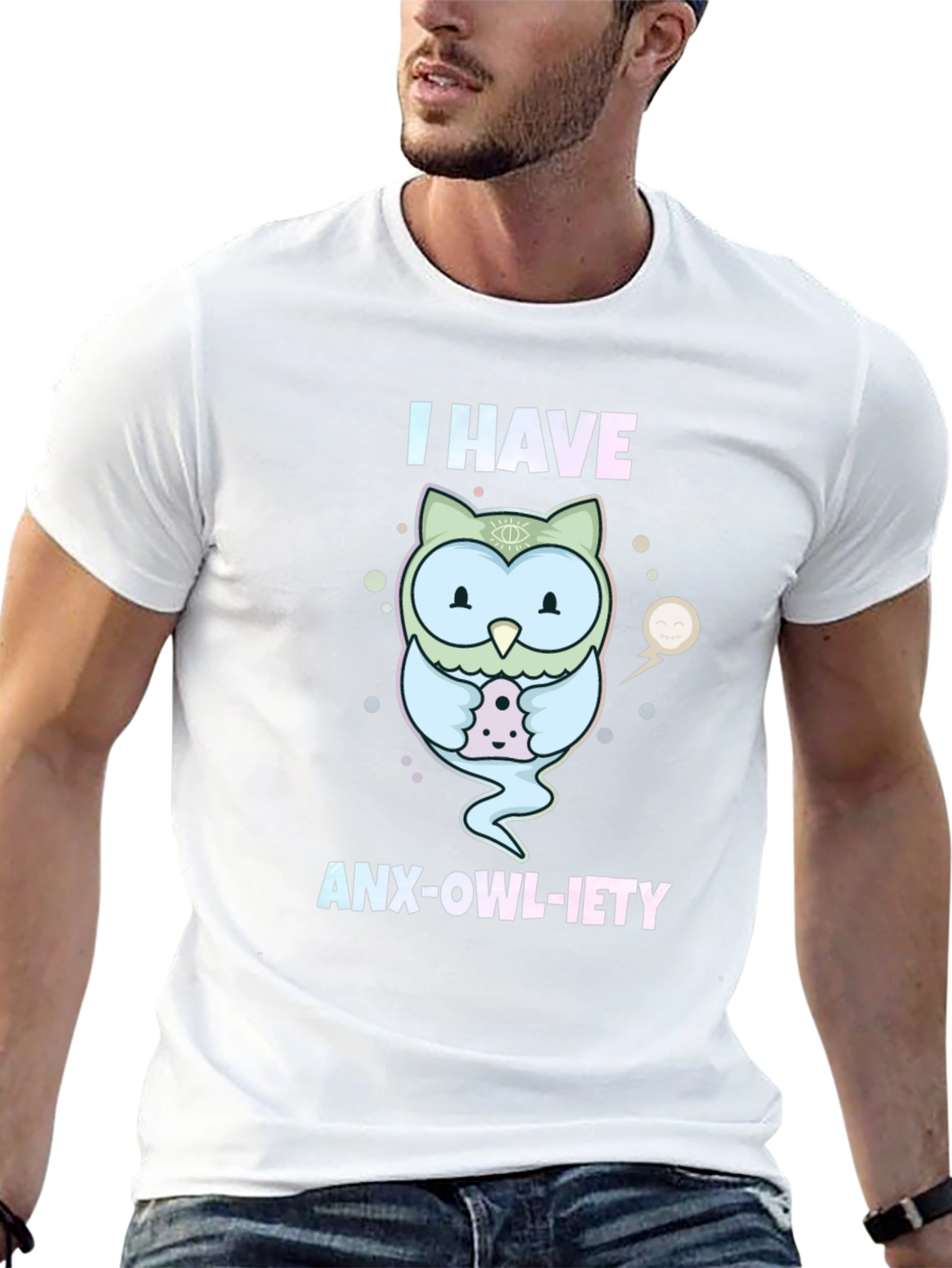 Anx-Owl-Iety T-Shirt: Cute Owl Design Anxiety Humor