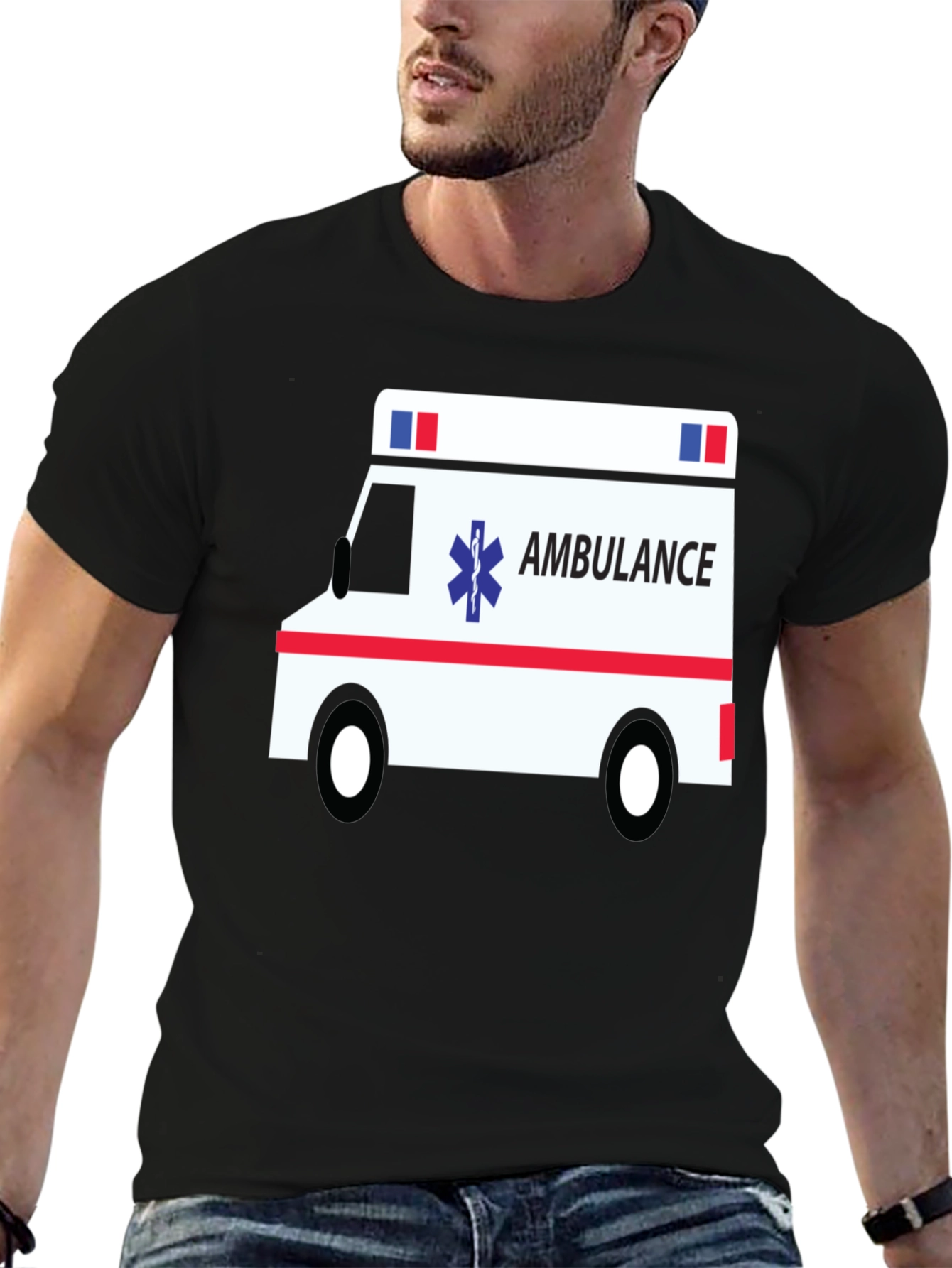 Ambulance Graphic Tee - Black Cotton T-Shirt